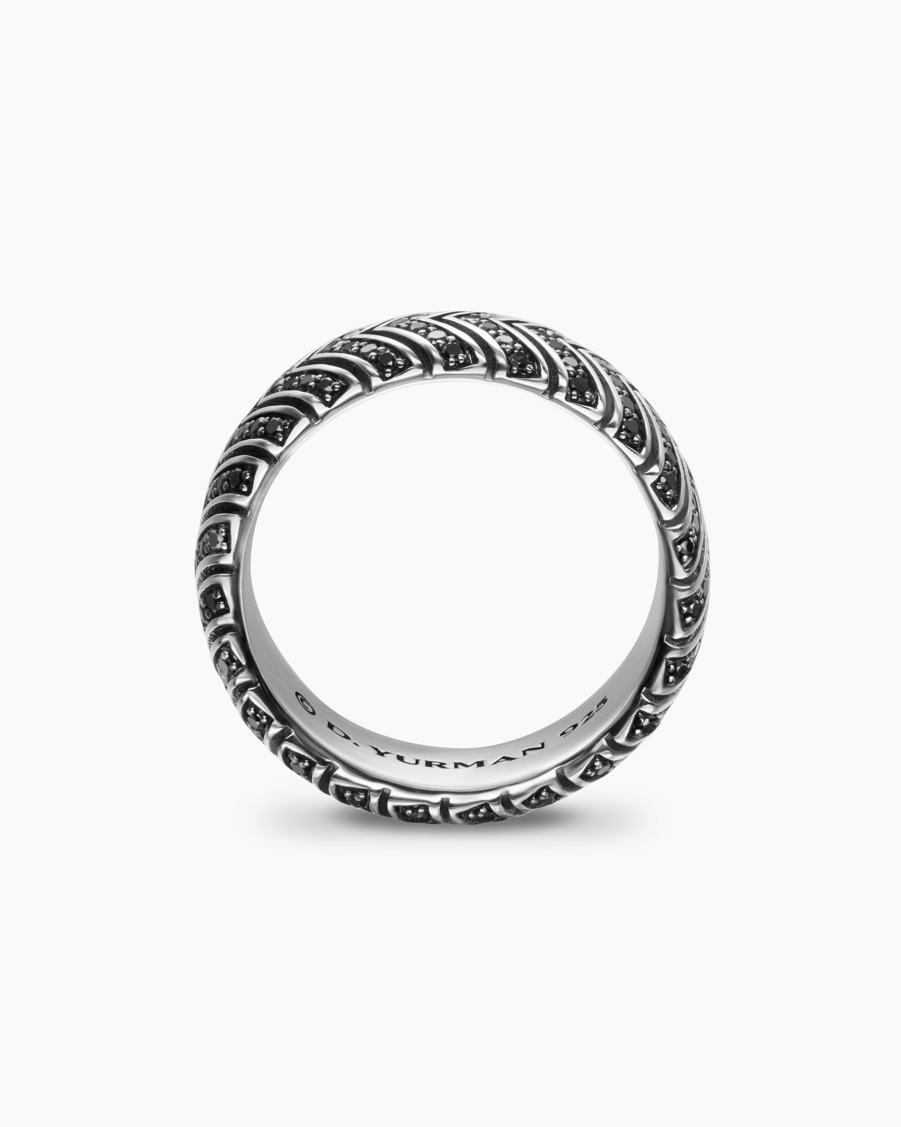 Chevron Band Ring in Sterling Silver with Black Diamonds, 8mm - Image 5