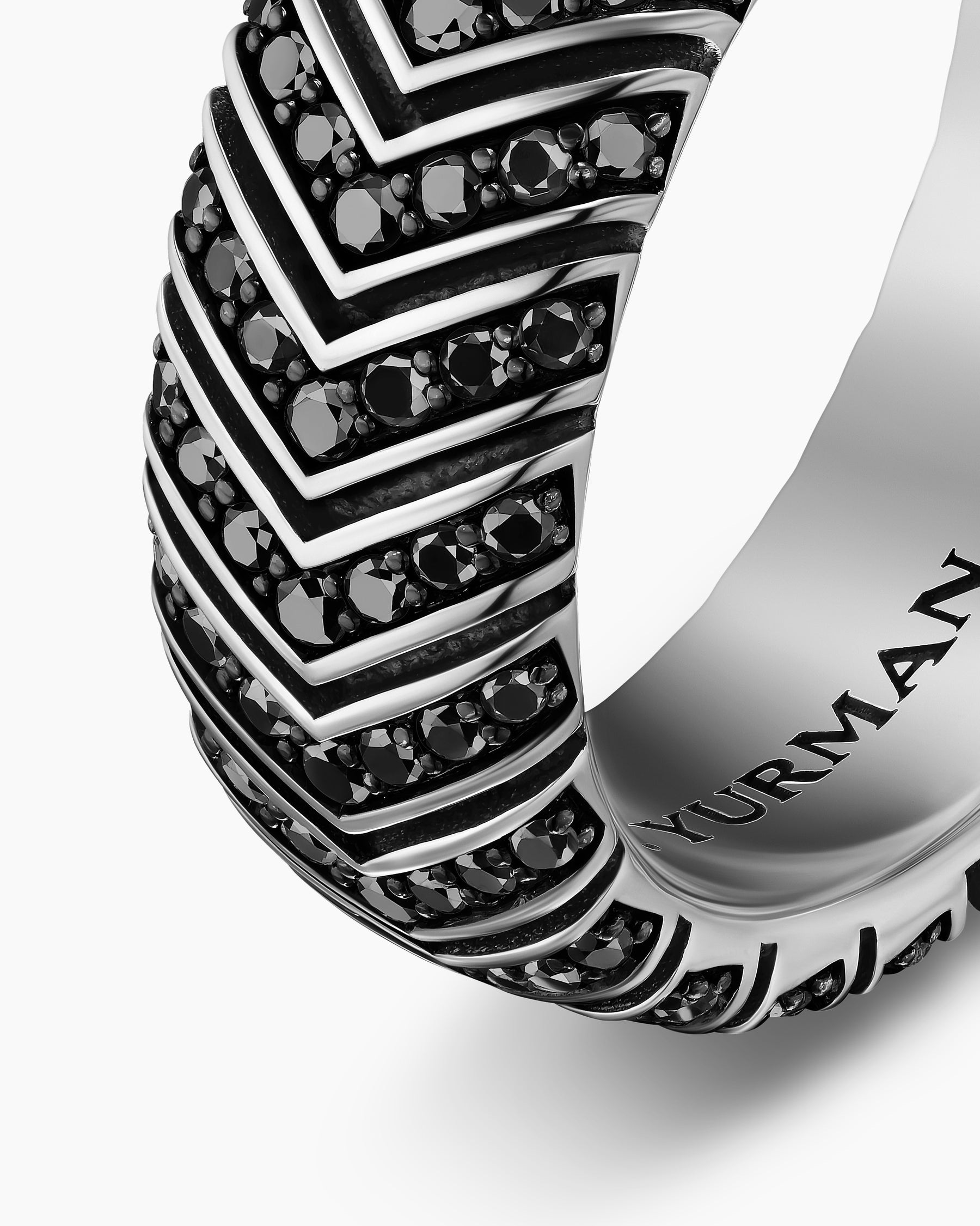 Chevron Band Ring in Sterling Silver with Black Diamonds, 8mm - Image 6
