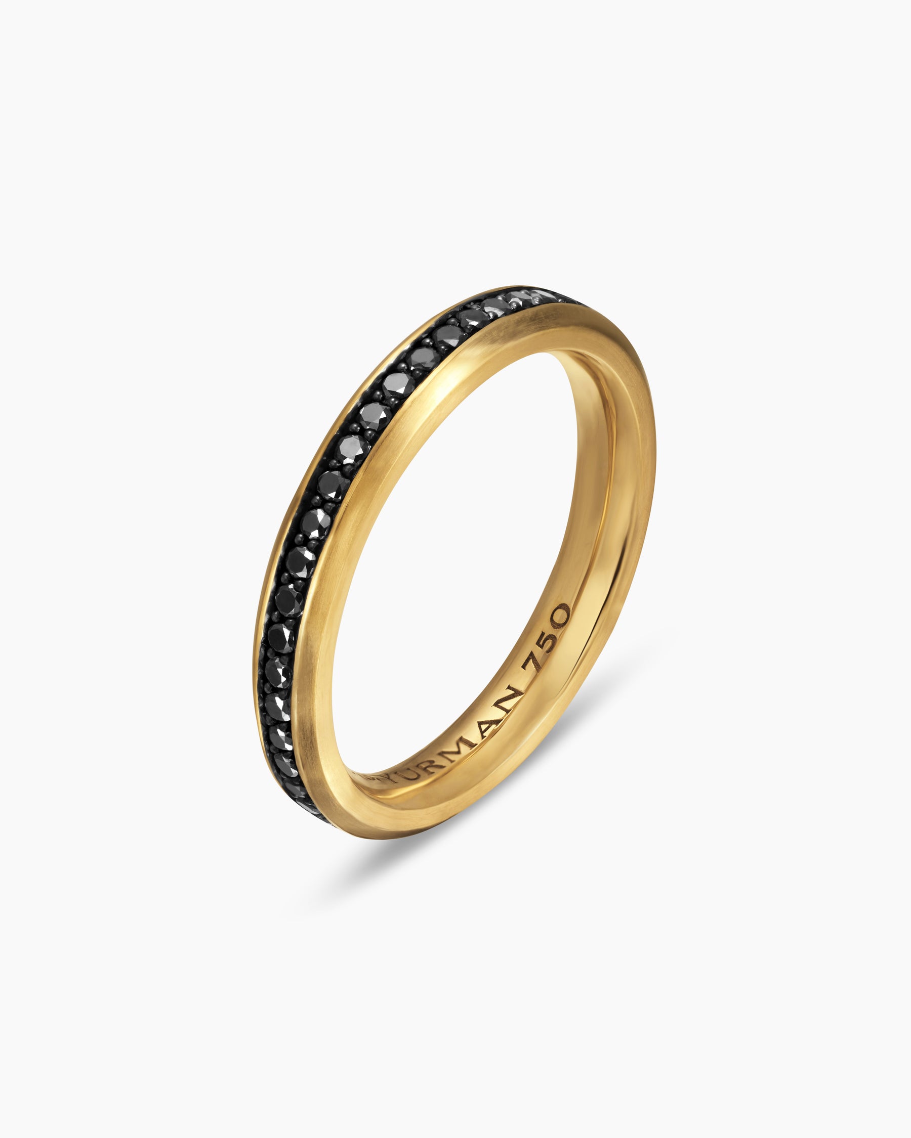 Beveled Band Ring in 18K Yellow Gold with Black Diamonds, 3.5mm - Image 3