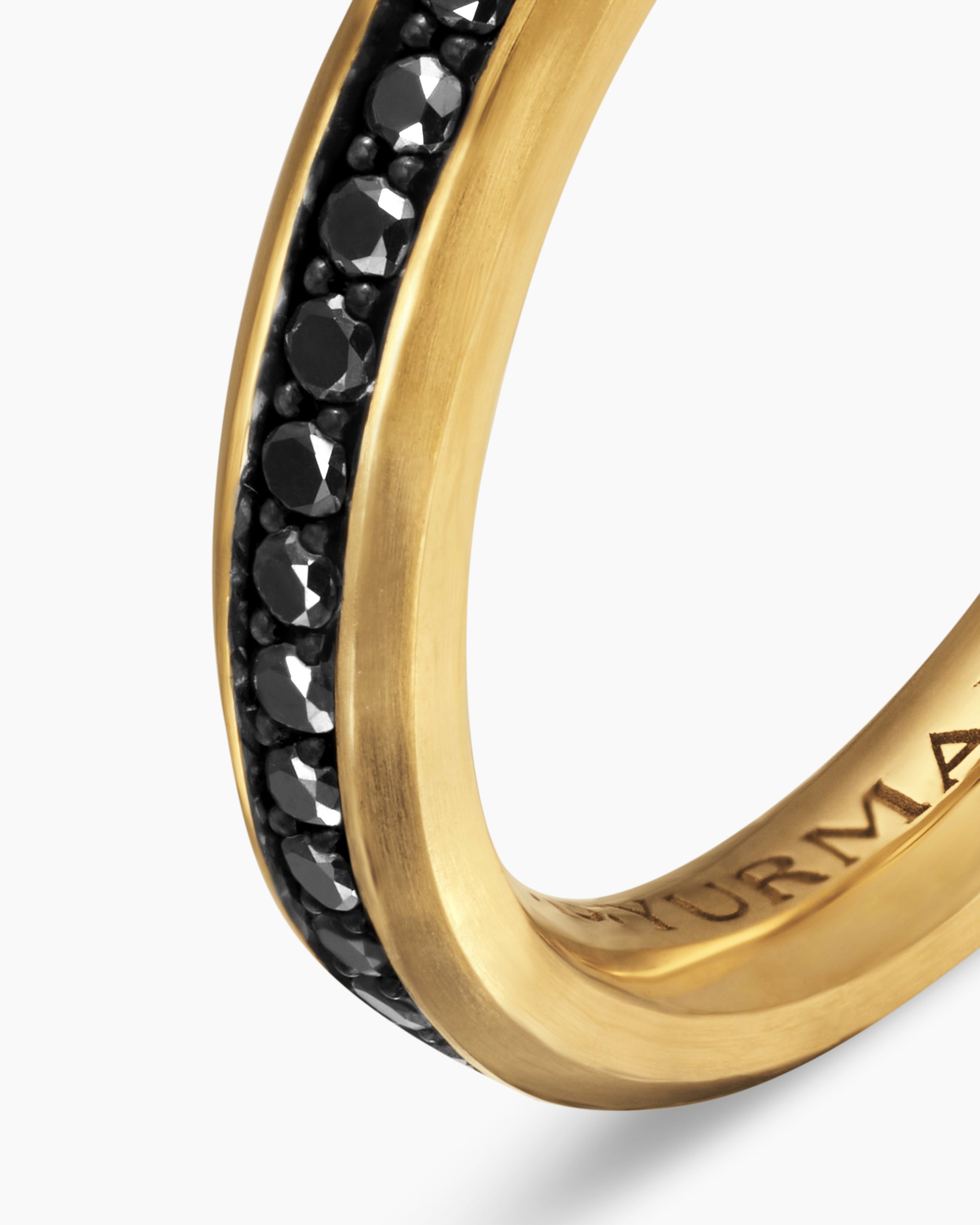 Beveled Band Ring in 18K Yellow Gold with Black Diamonds, 3.5mm - Image 6