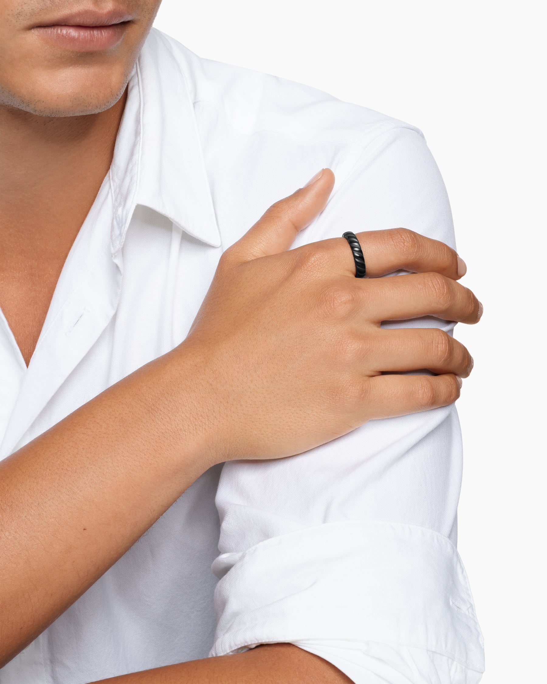 Alternative view of Sculpted Cable Band Ring in Black Titanium, 5mm