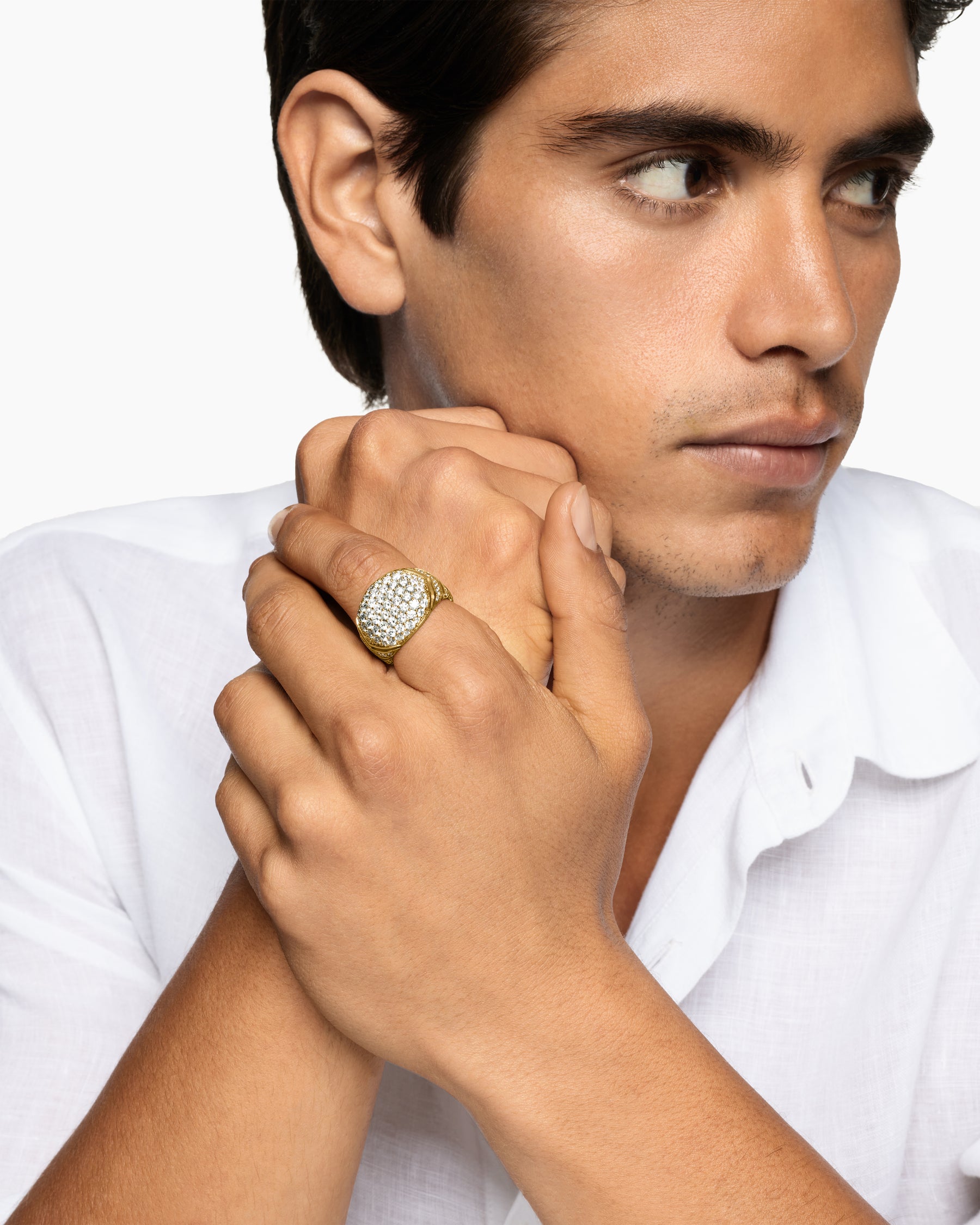 Alternative view of Chevron Signet Ring in 18K Yellow Gold with Diamonds, 18mm