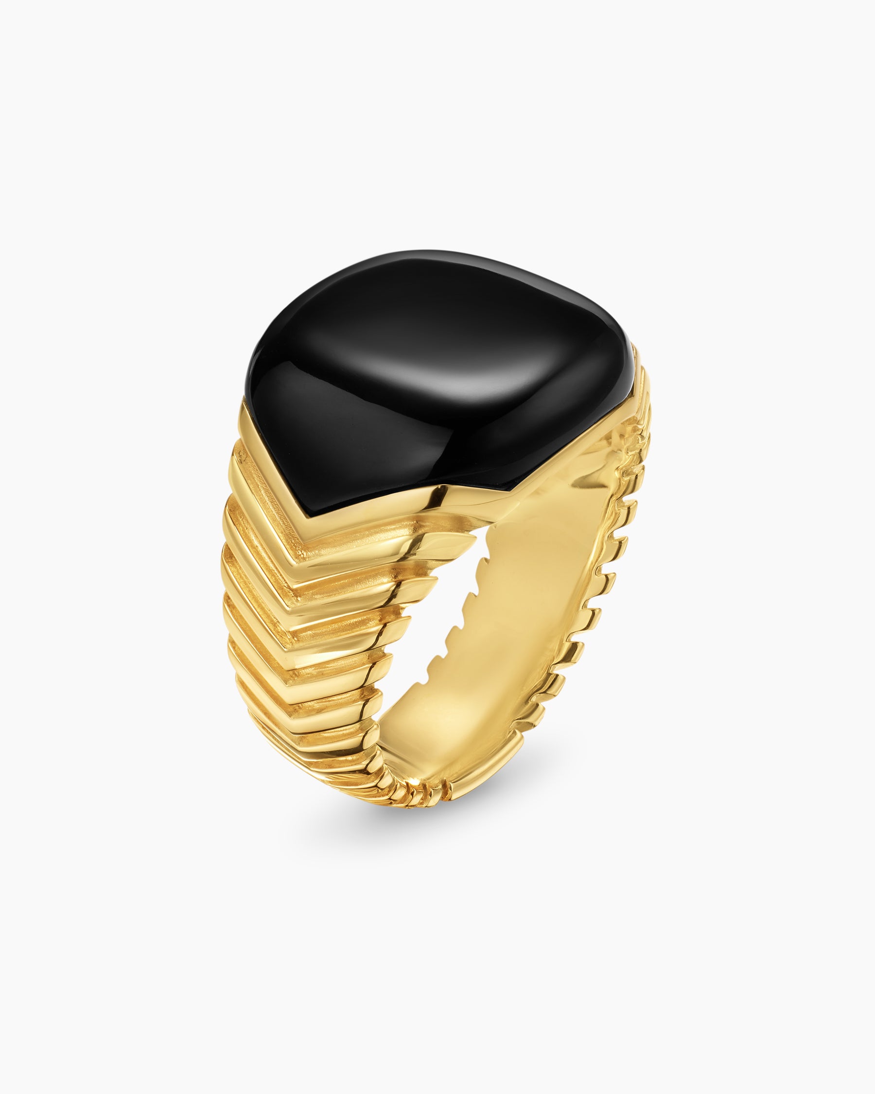 Chevron Signet Ring in 18K Yellow Gold with Black Onyx, 18mm - Image 3