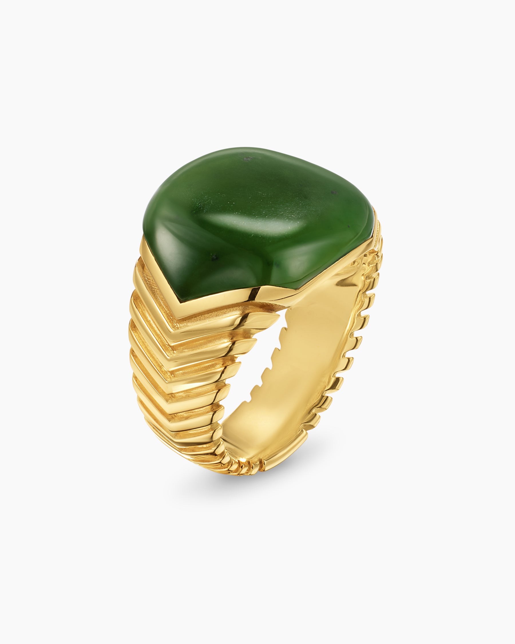 Chevron Signet Ring in 18K Yellow Gold with Nephrite Jade, 18mm - Image 3