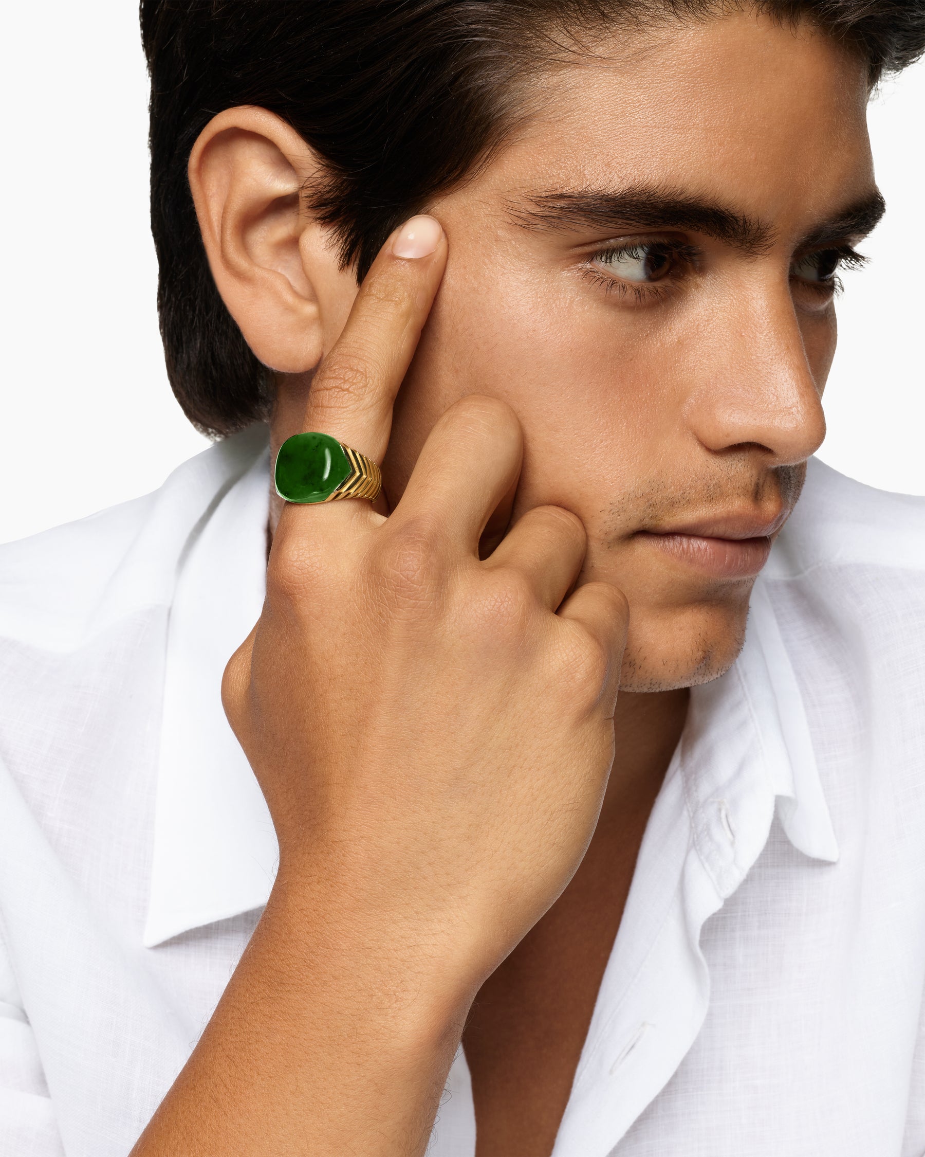 Alternative view of Chevron Signet Ring in 18K Yellow Gold with Nephrite Jade, 18mm