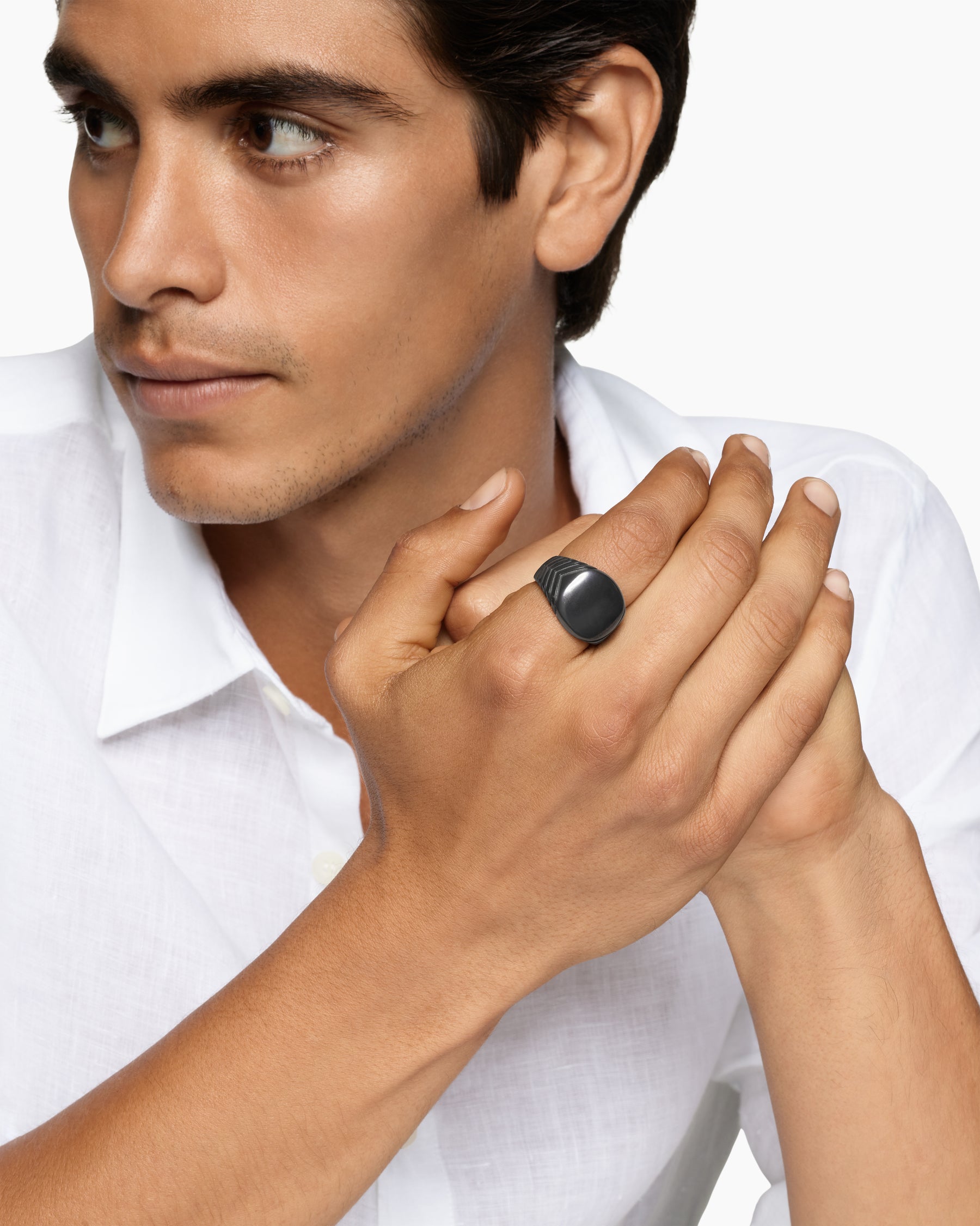 Alternative view of Chevron Signet Ring in Black Titanium, 18mm