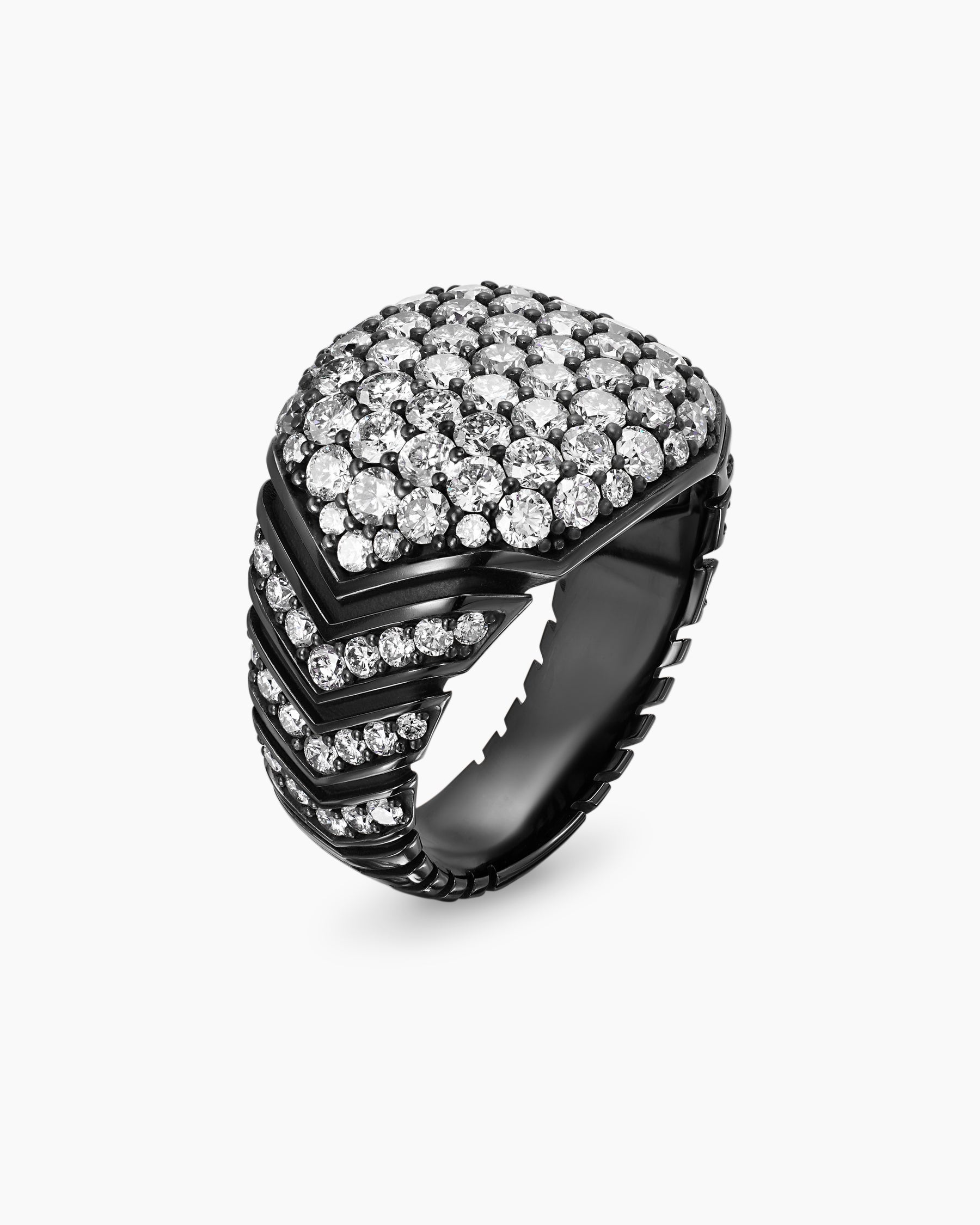 Chevron Signet Ring in Black Titanium with Diamonds, 18mm - Image 3