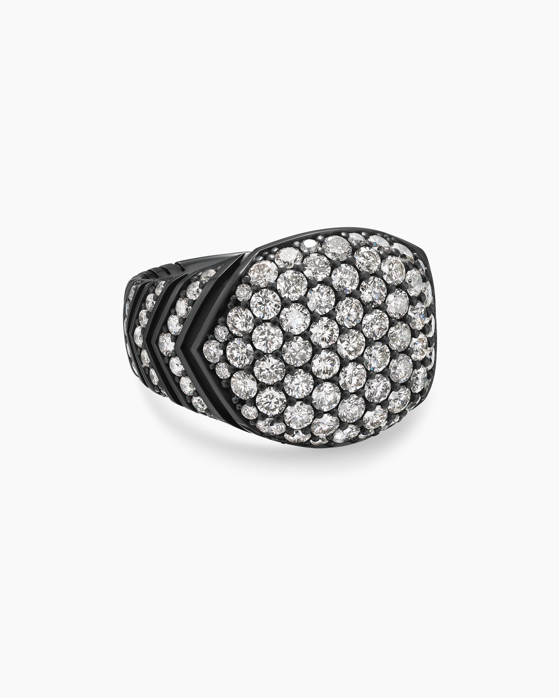 Chevron Signet Ring in Black Titanium with Diamonds, 18mm