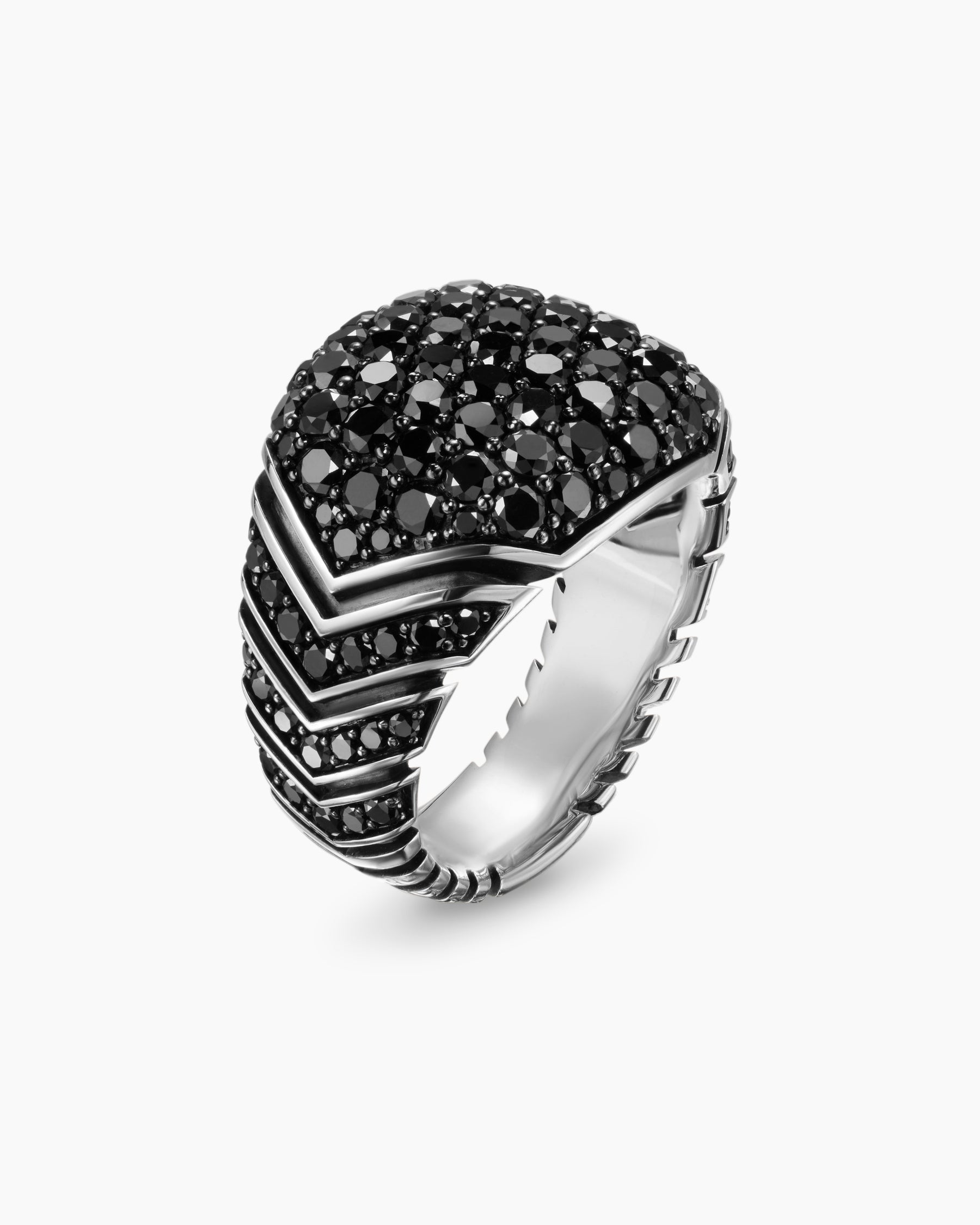 Chevron Signet Ring in Sterling Silver with Black Diamonds, 18mm - Image 3