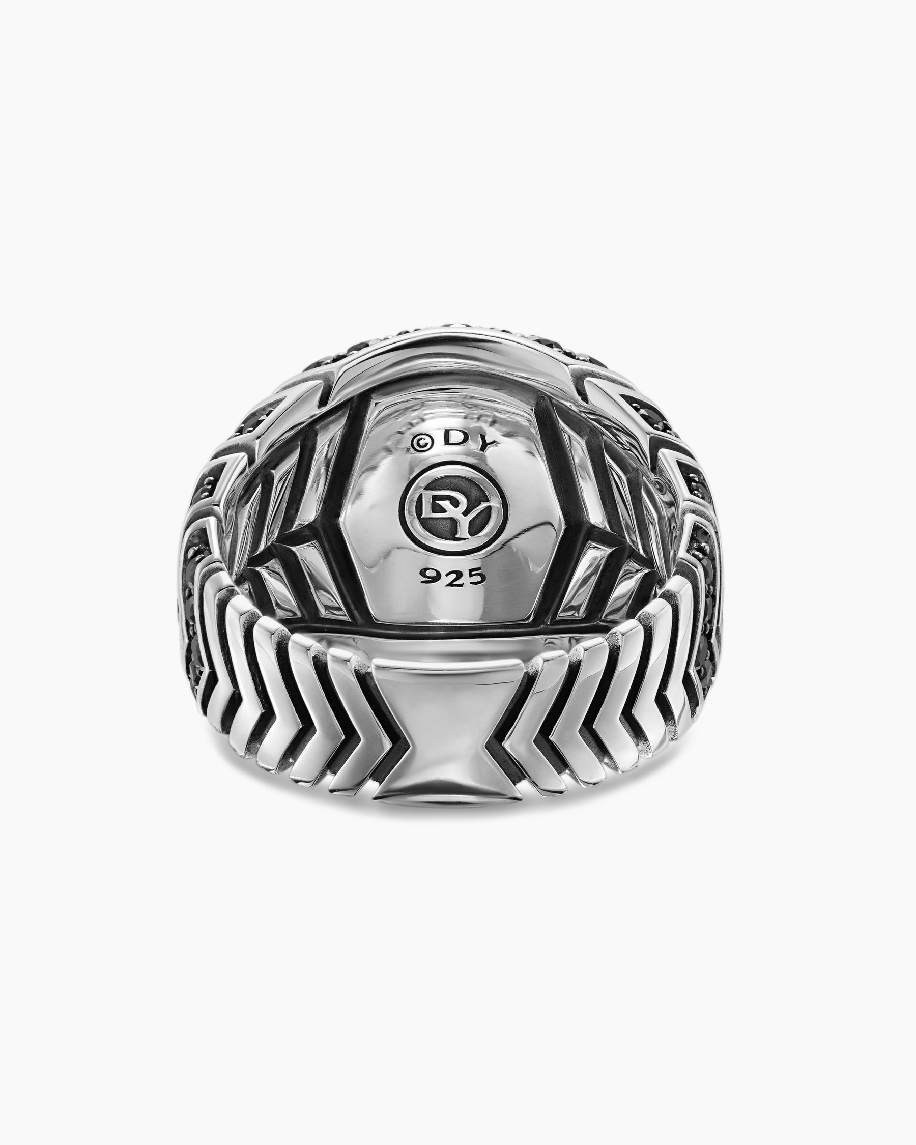 Chevron Signet Ring in Sterling Silver with Black Diamonds, 18mm - Image 6