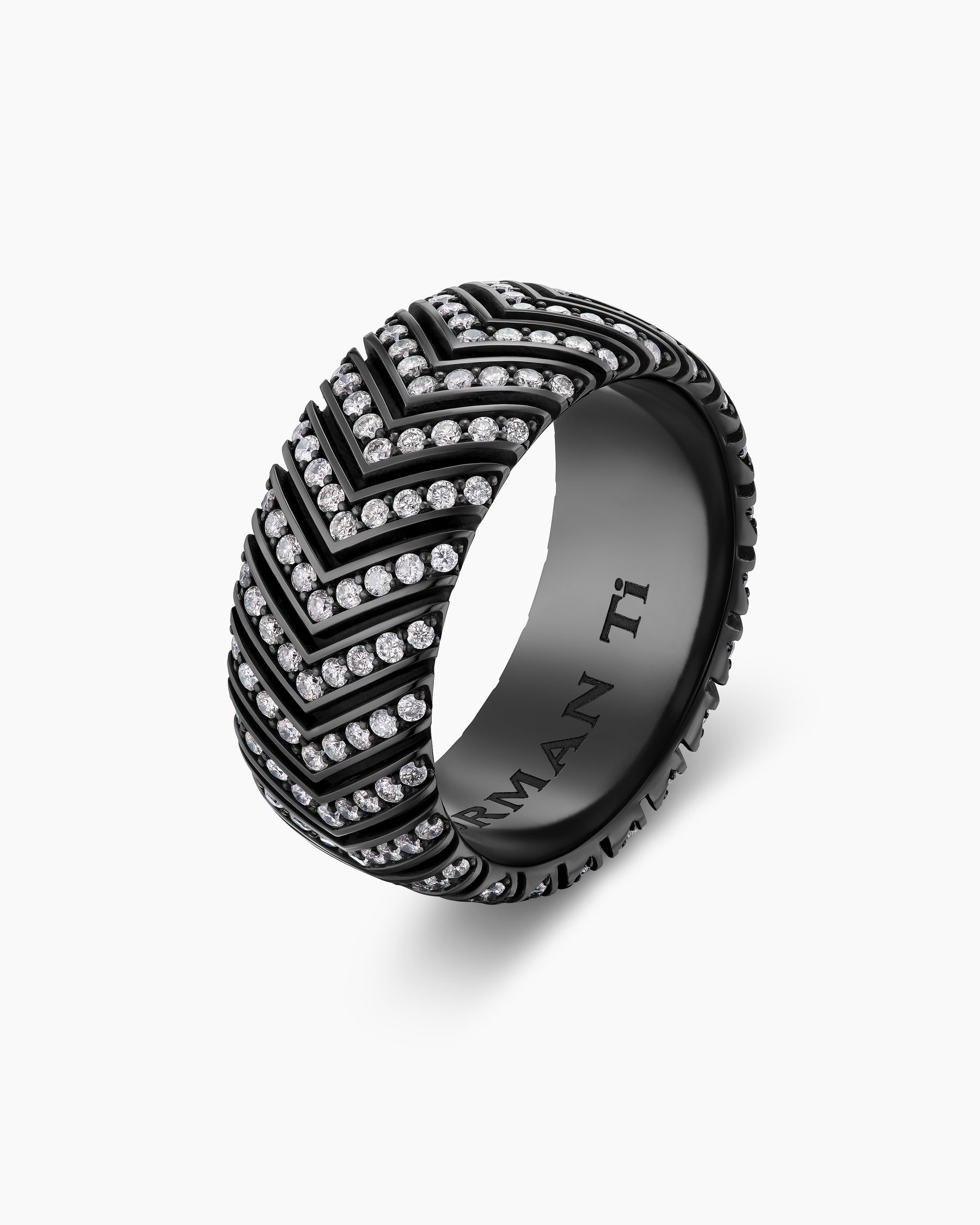 Chevron Band Ring in Black Titanium with Diamonds, 10mm - Image 3
