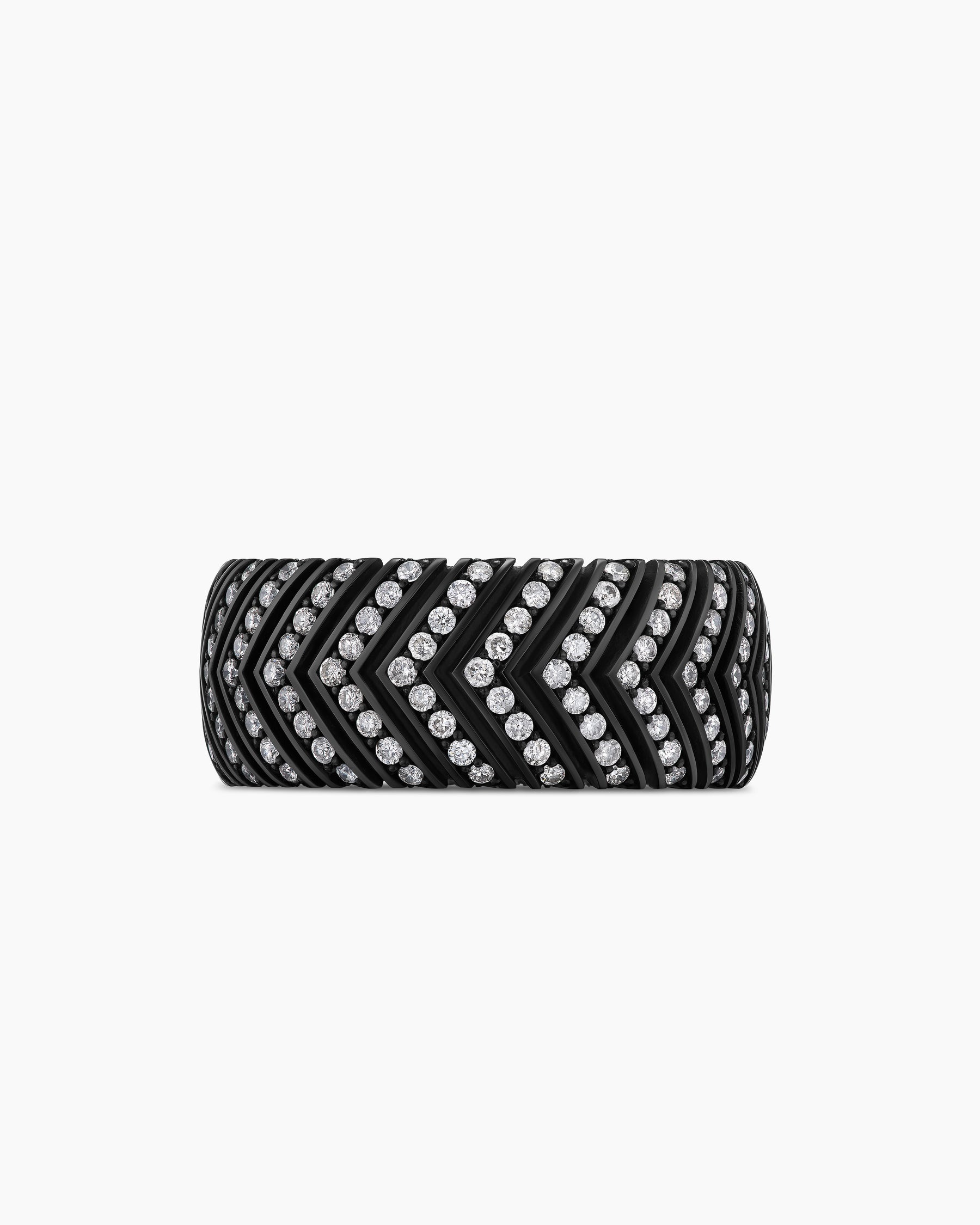 Chevron Band Ring in Black Titanium with Diamonds, 10mm - Image 4