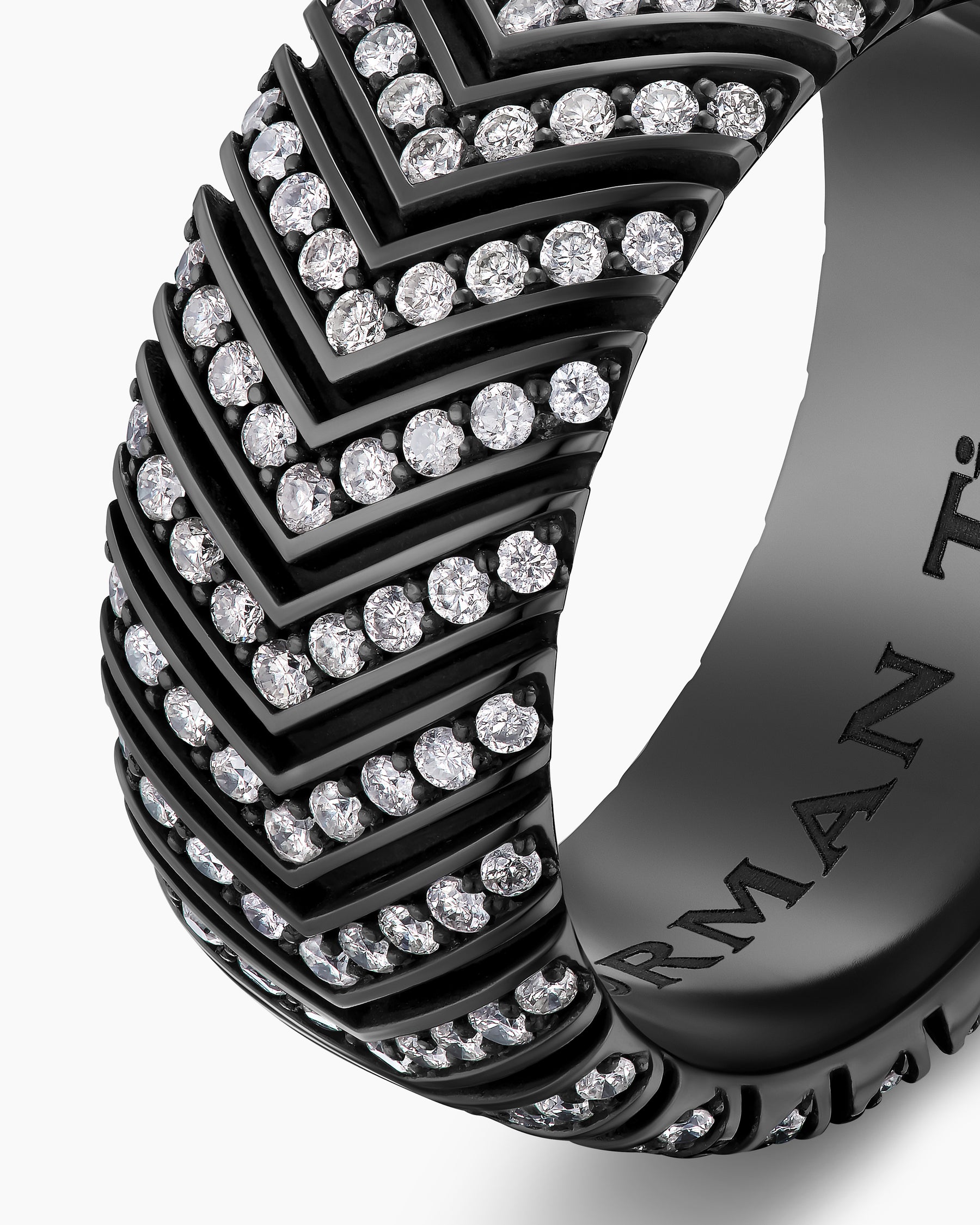 Chevron Band Ring in Black Titanium with Diamonds, 10mm - Image 6