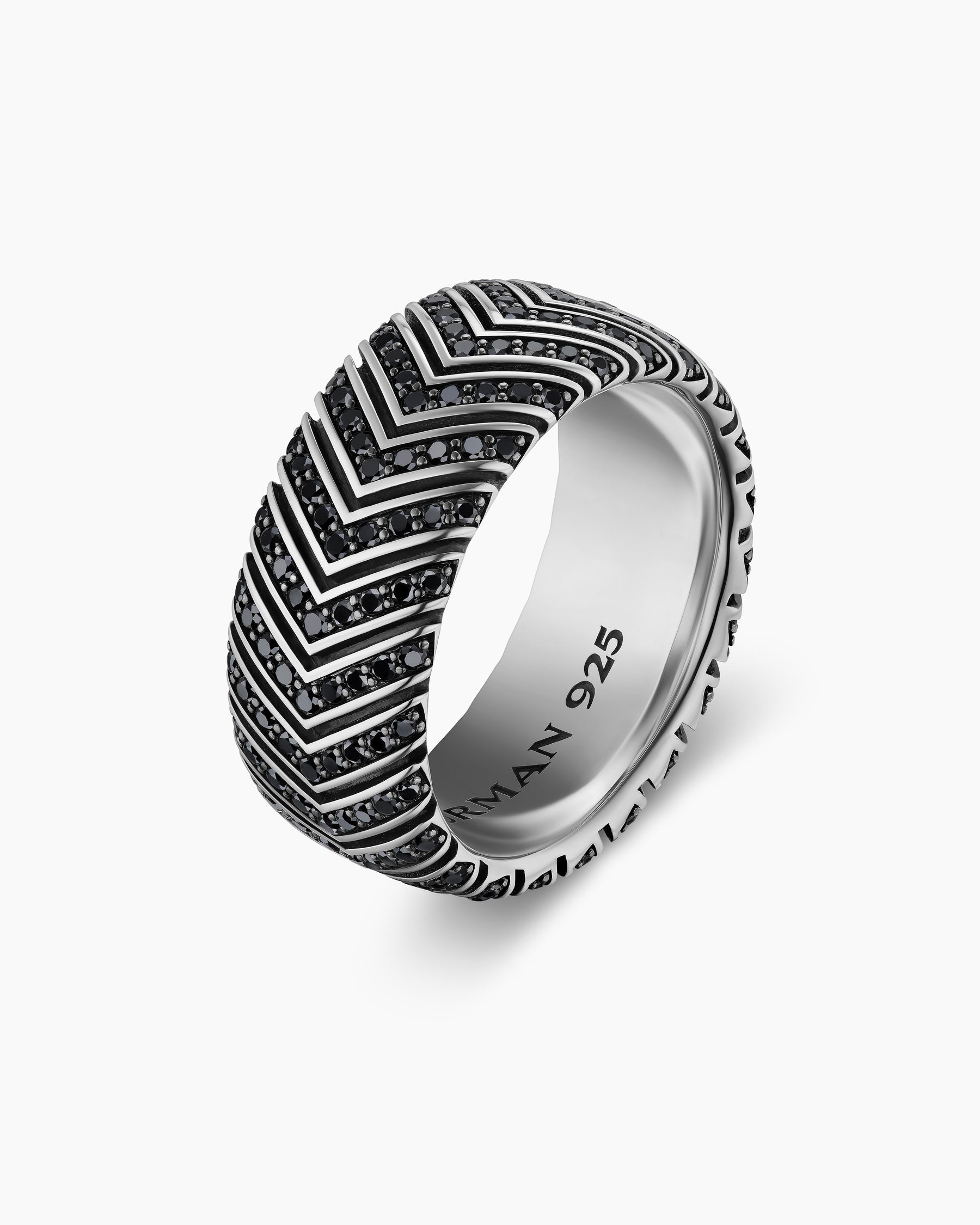 Chevron Band Ring in Sterling Silver with Black Diamonds, 10mm - Image 3