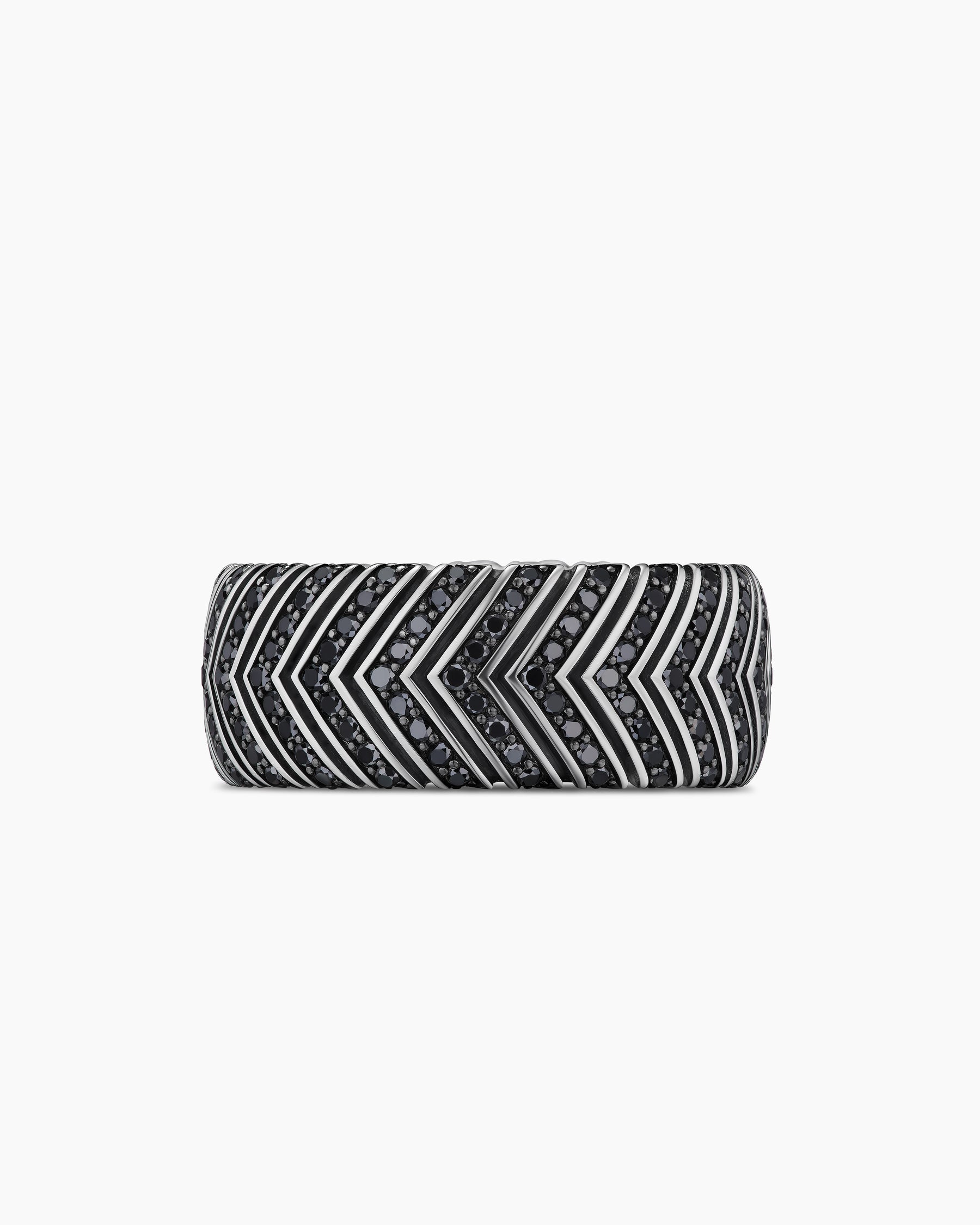 Chevron Band Ring in Sterling Silver with Black Diamonds, 10mm - Image 4