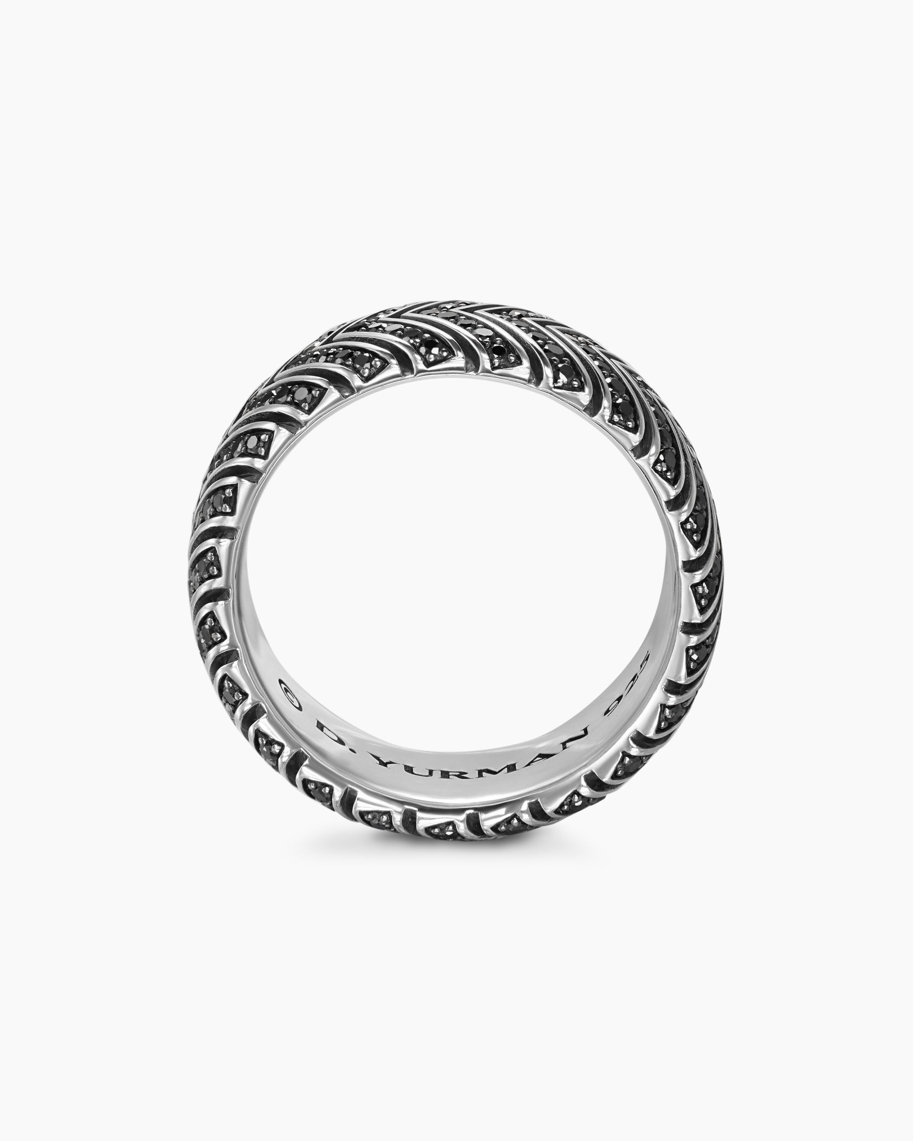 Chevron Band Ring in Sterling Silver with Black Diamonds, 10mm - Image 5