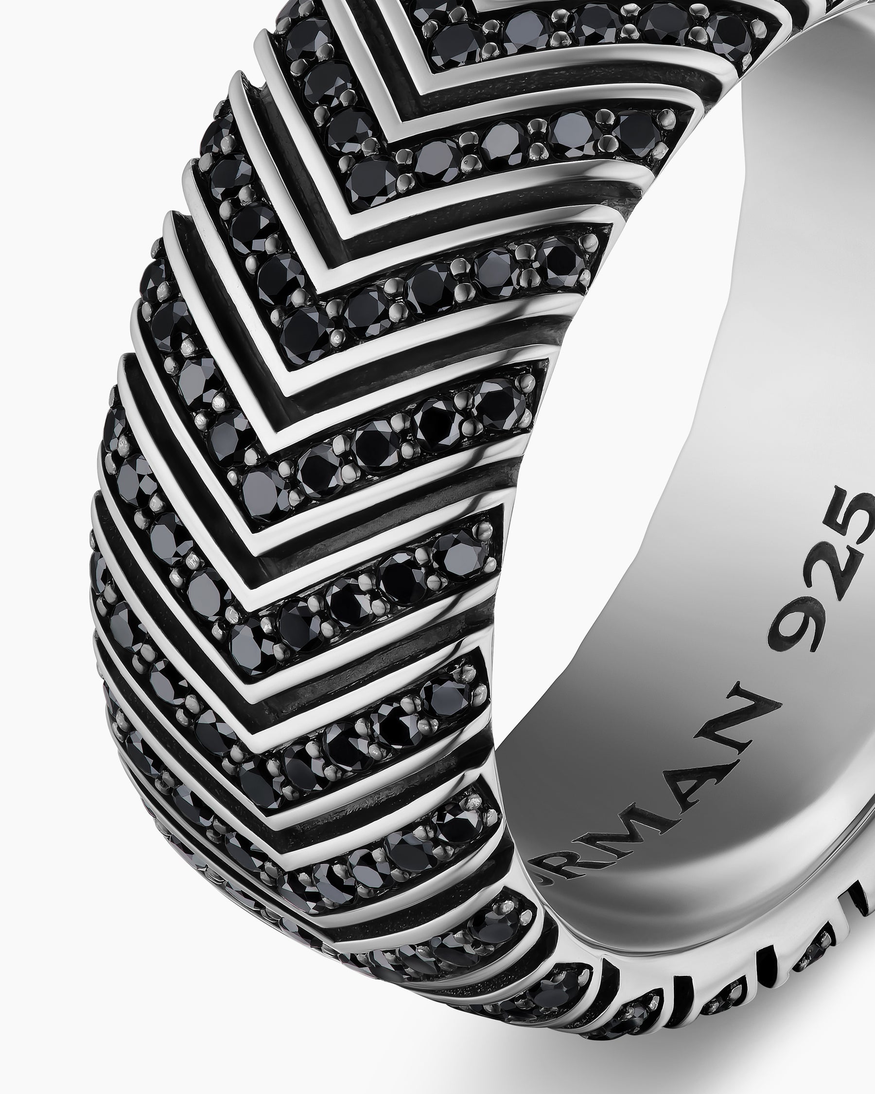 Chevron Band Ring in Sterling Silver with Black Diamonds, 10mm - Image 6