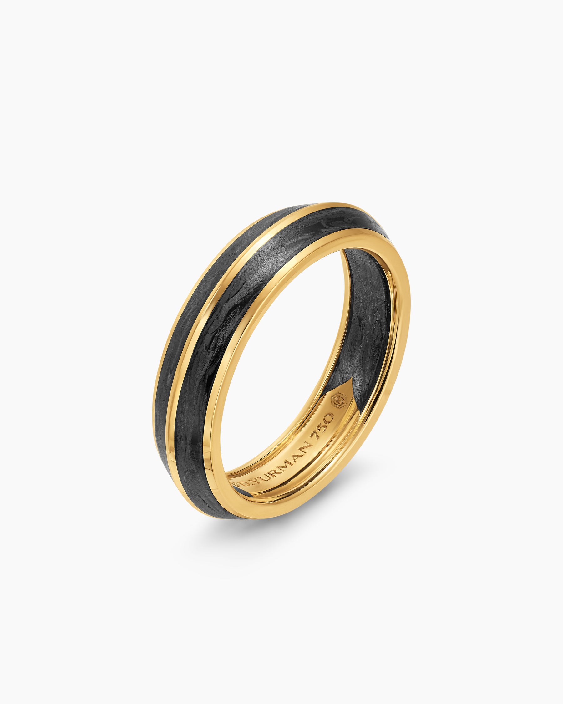 Knife Edge Band Ring in 18K Yellow Gold with Forged Carbon, 6mm - Image 3