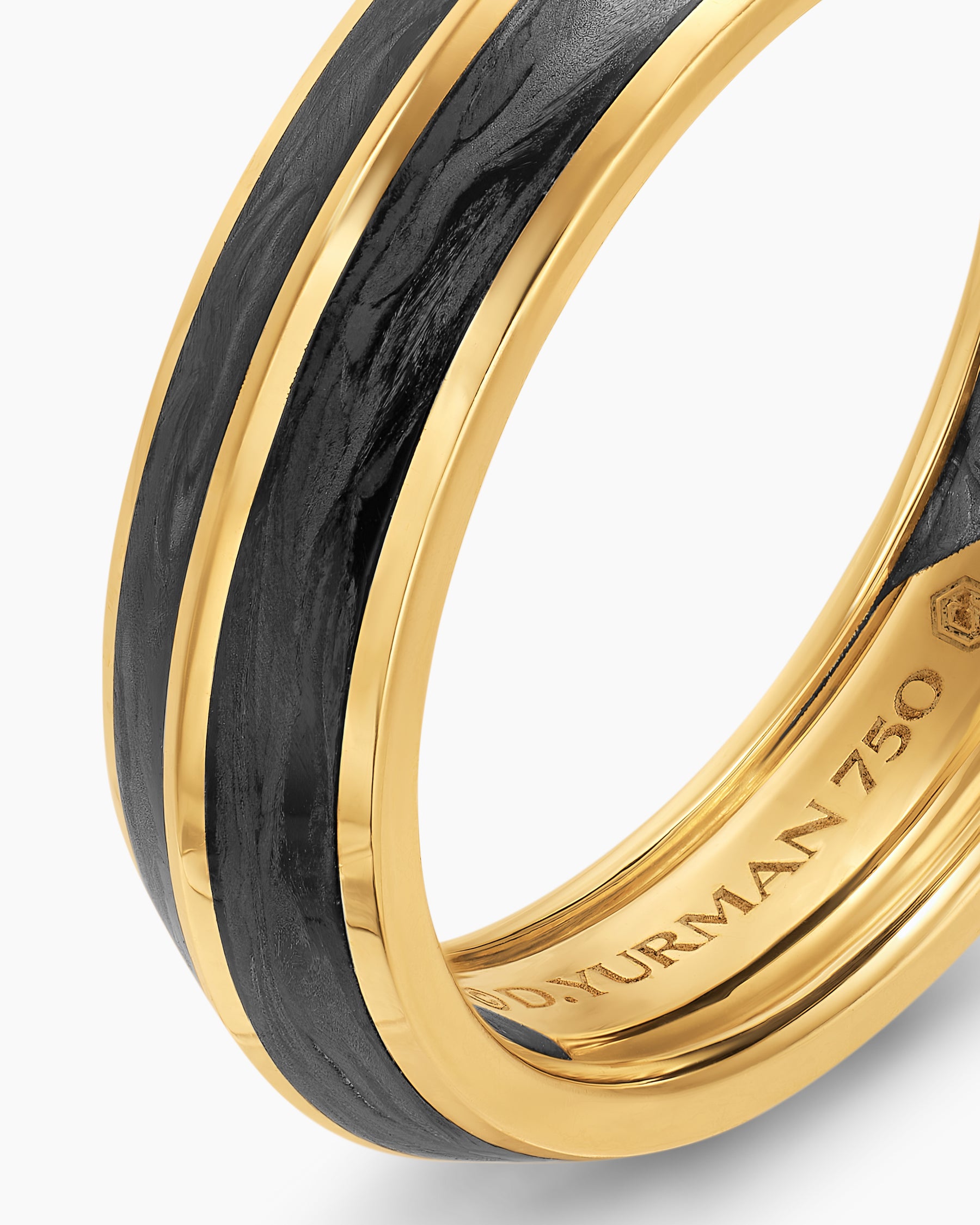 Knife Edge Band Ring in 18K Yellow Gold with Forged Carbon, 6mm - Image 5