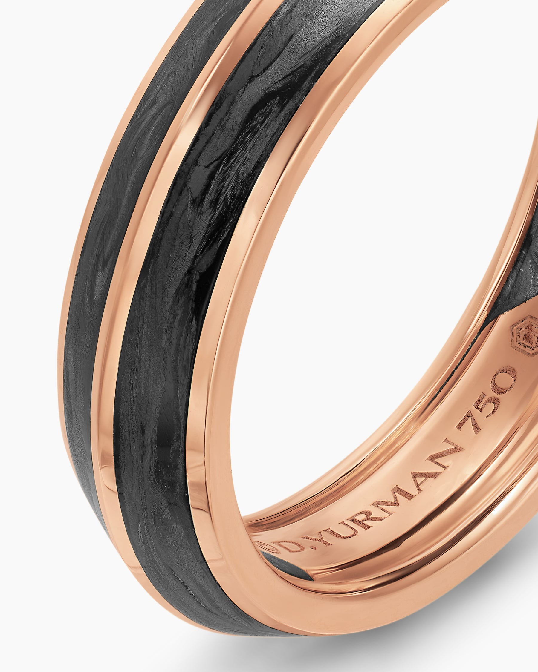 Knife Edge Band Ring in 18K Rose Gold with Forged Carbon, 6mm - Image 5
