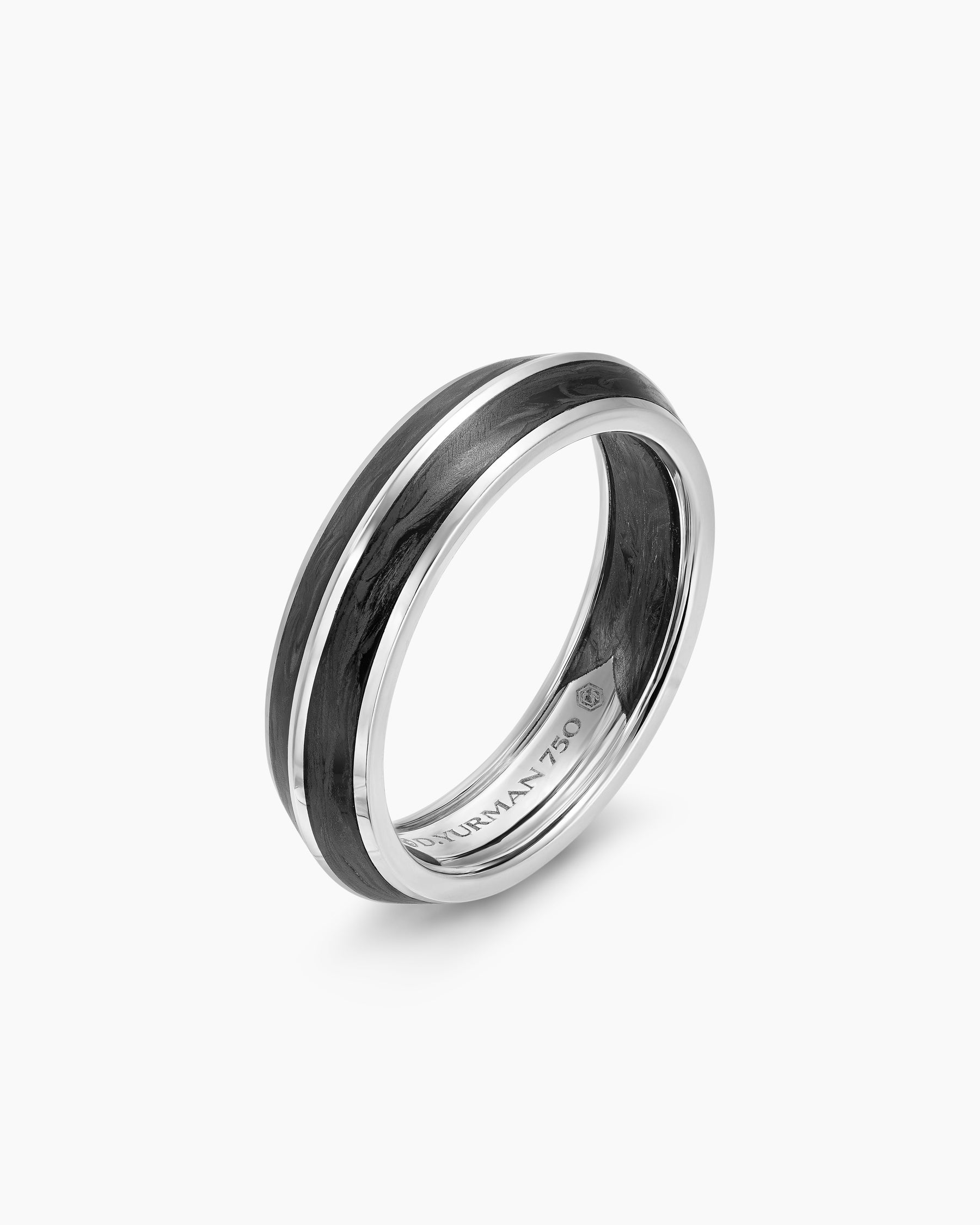 Knife Edge Band Ring in 18K White Gold with Forged Carbon, 6mm - Image 3