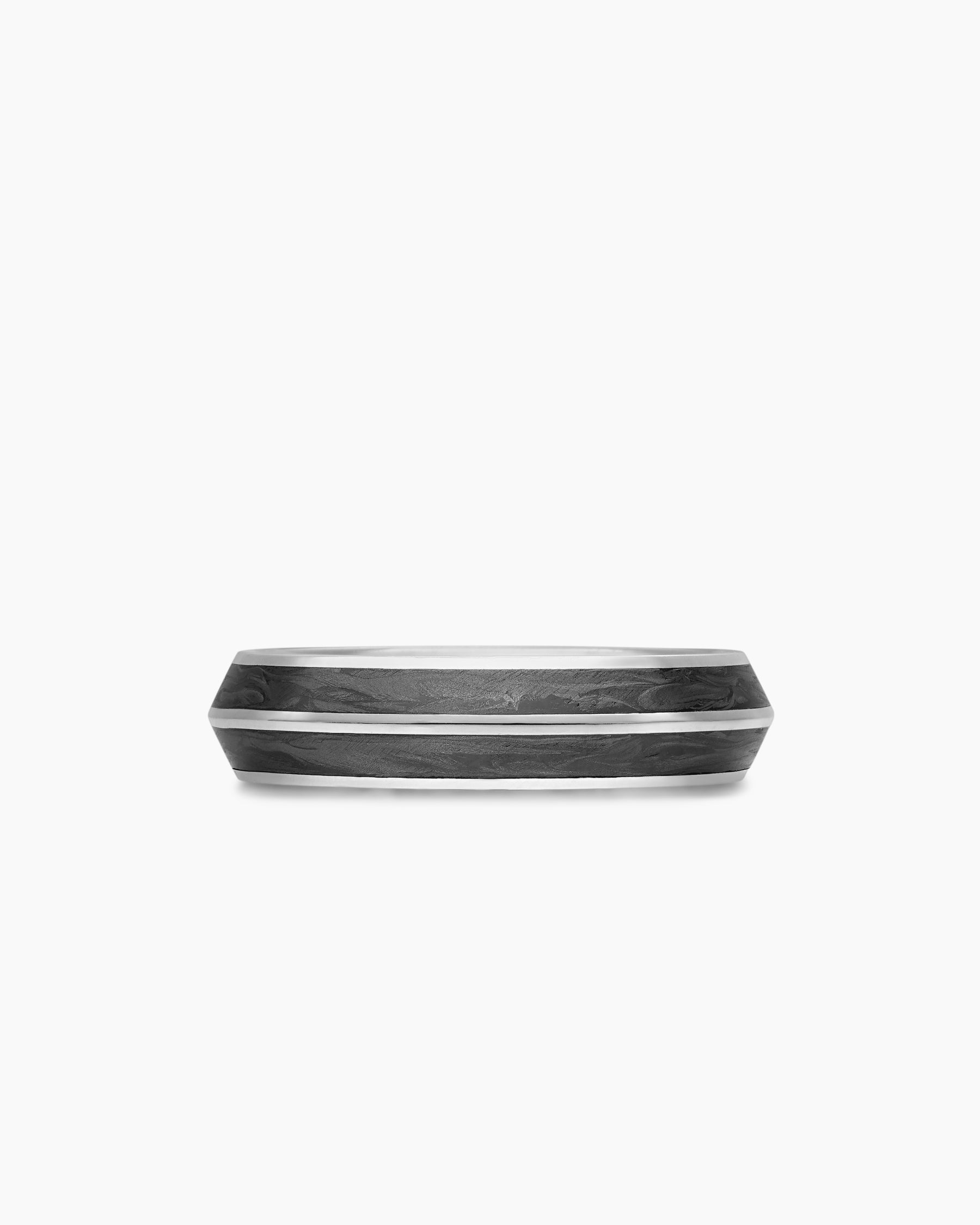 Knife Edge Band Ring in 18K White Gold with Forged Carbon, 6mm - Image 4