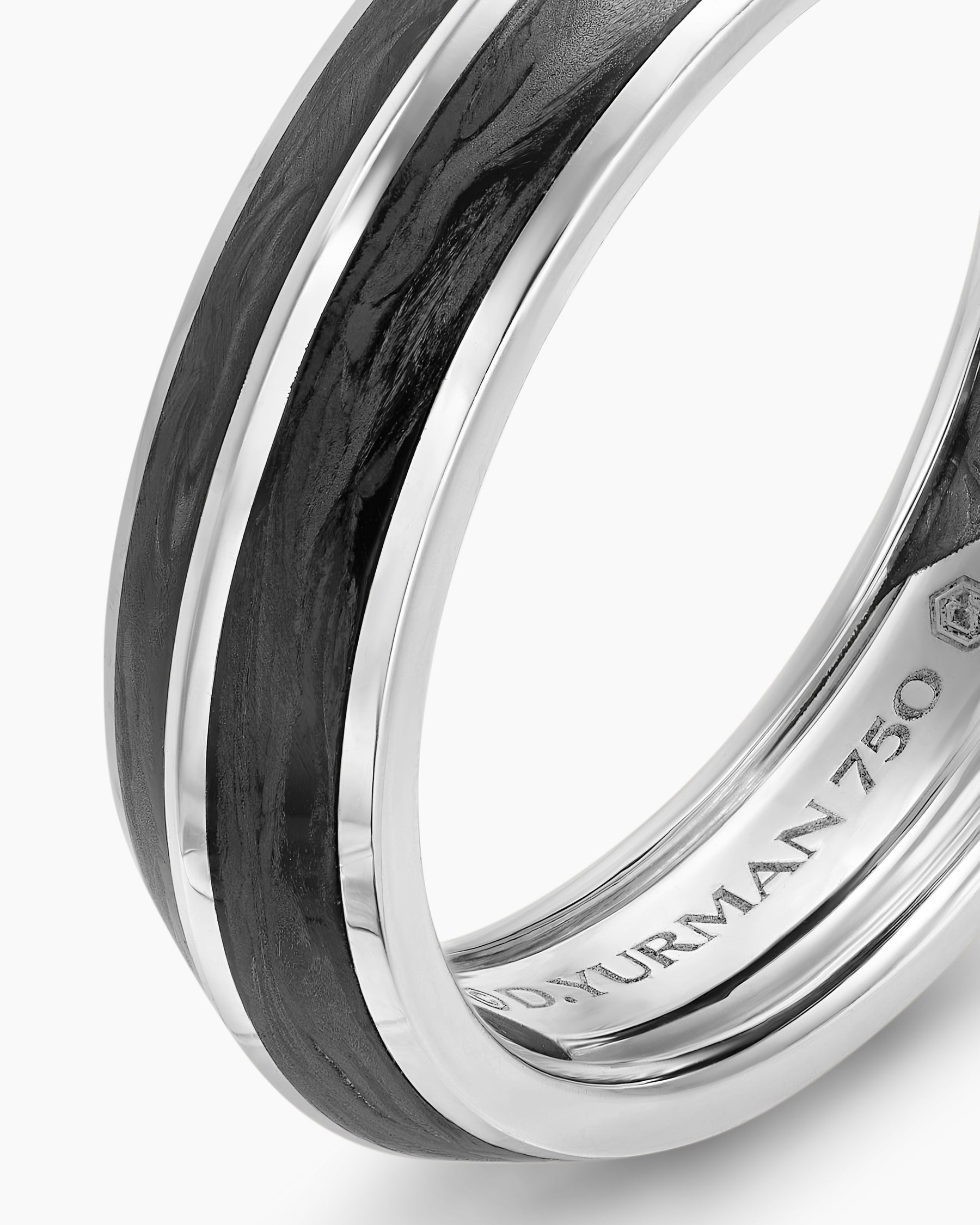 Knife Edge Band Ring in 18K White Gold with Forged Carbon, 6mm - Image 5