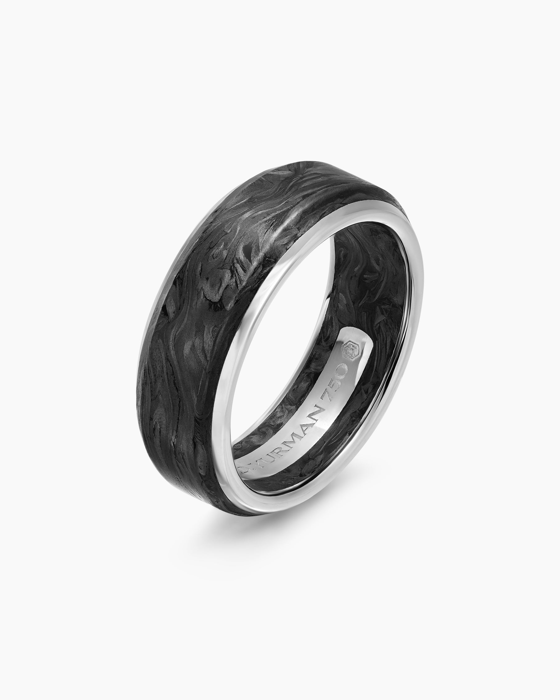 Streamline Band Ring in 18K White Gold with Forged Carbon, 8mm - Image 3