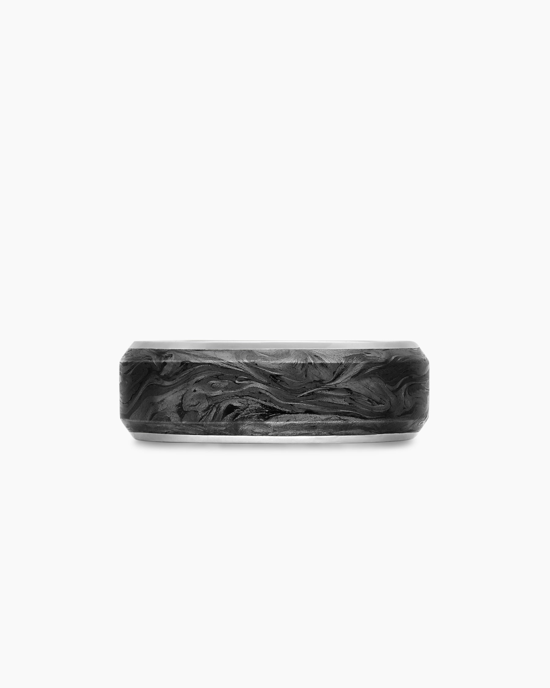 Streamline Band Ring in 18K White Gold with Forged Carbon, 8mm - Image 4