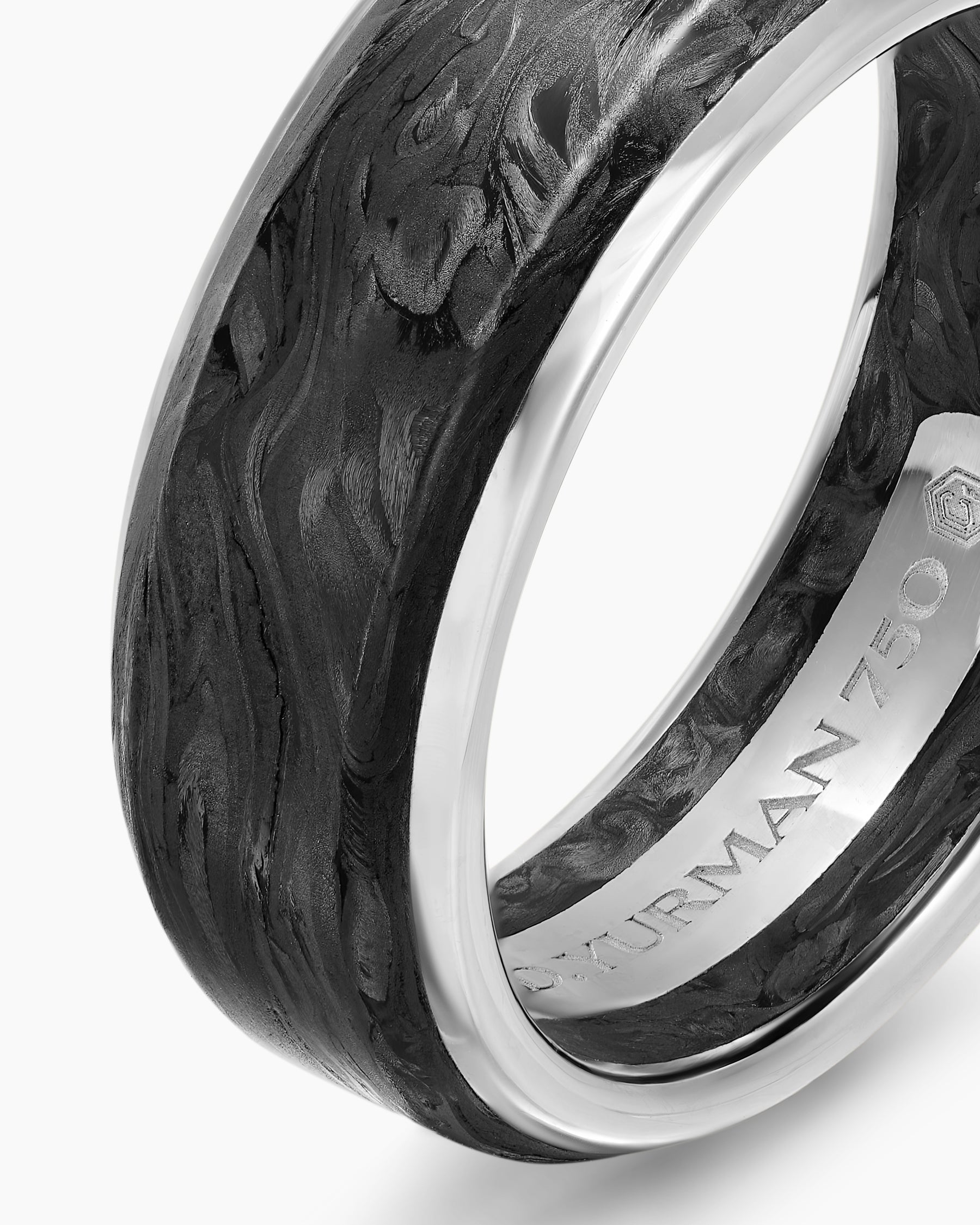 Streamline Band Ring in 18K White Gold with Forged Carbon, 8mm - Image 5