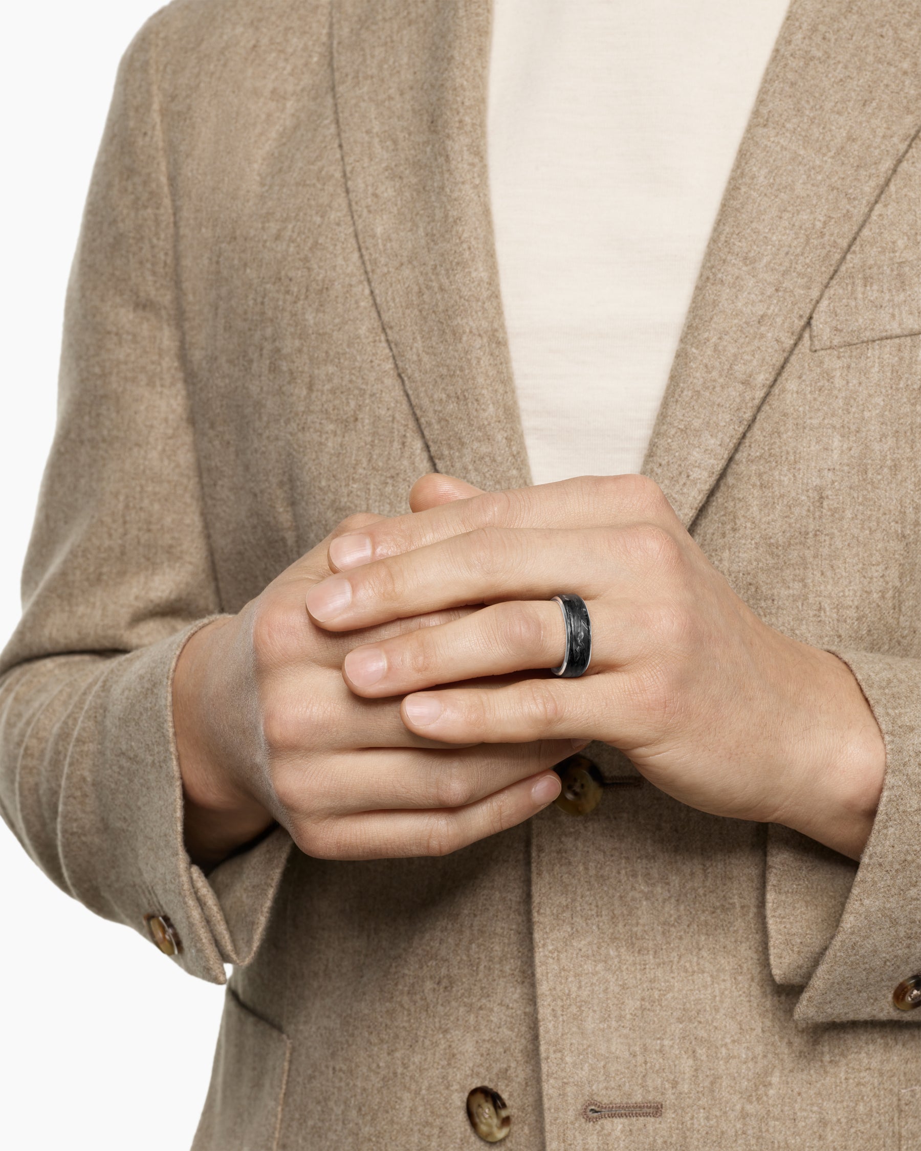 Alternative view of Streamline Band Ring in 18K White Gold with Forged Carbon, 8mm