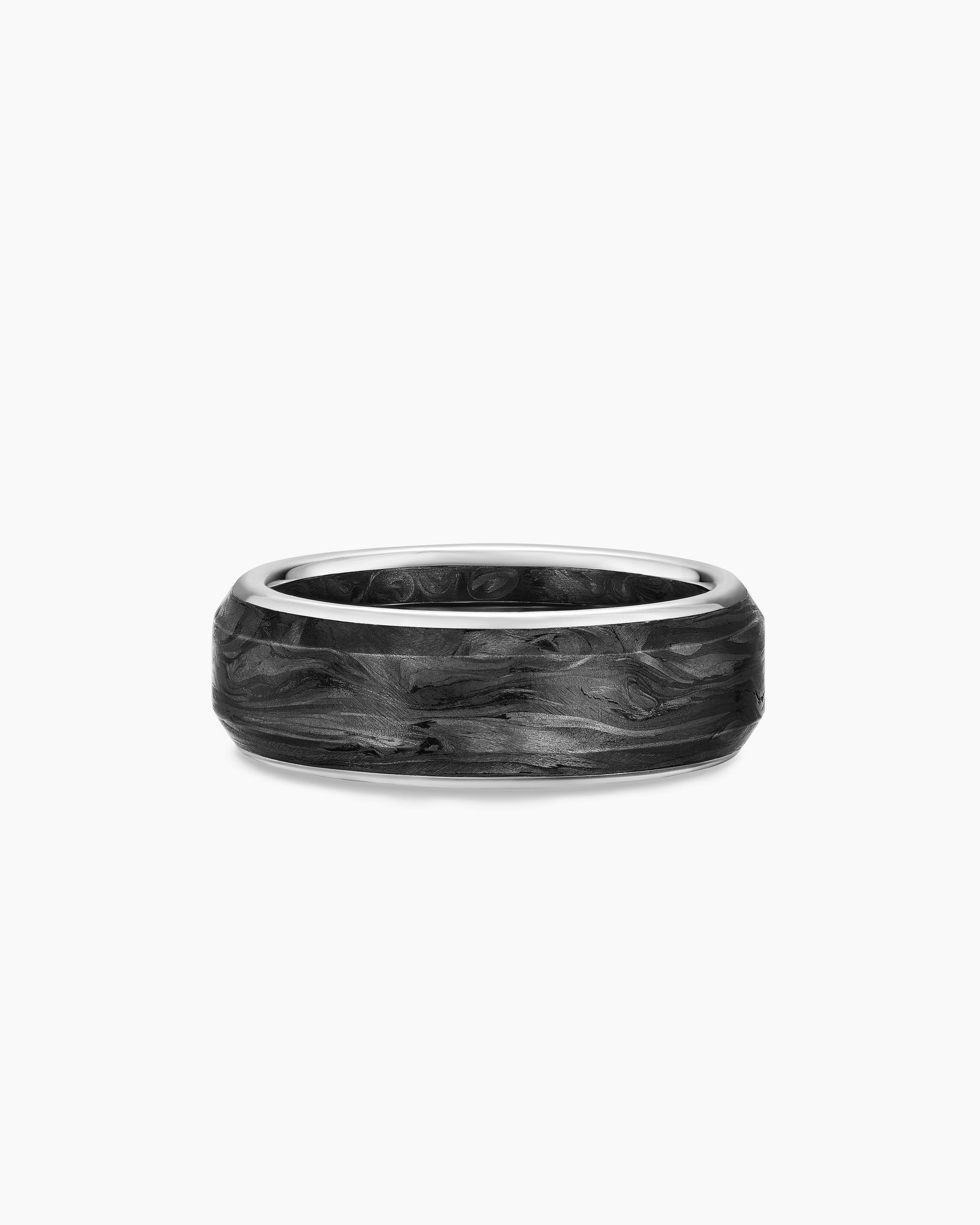 Streamline Band Ring in 18K White Gold with Forged Carbon, 8mm