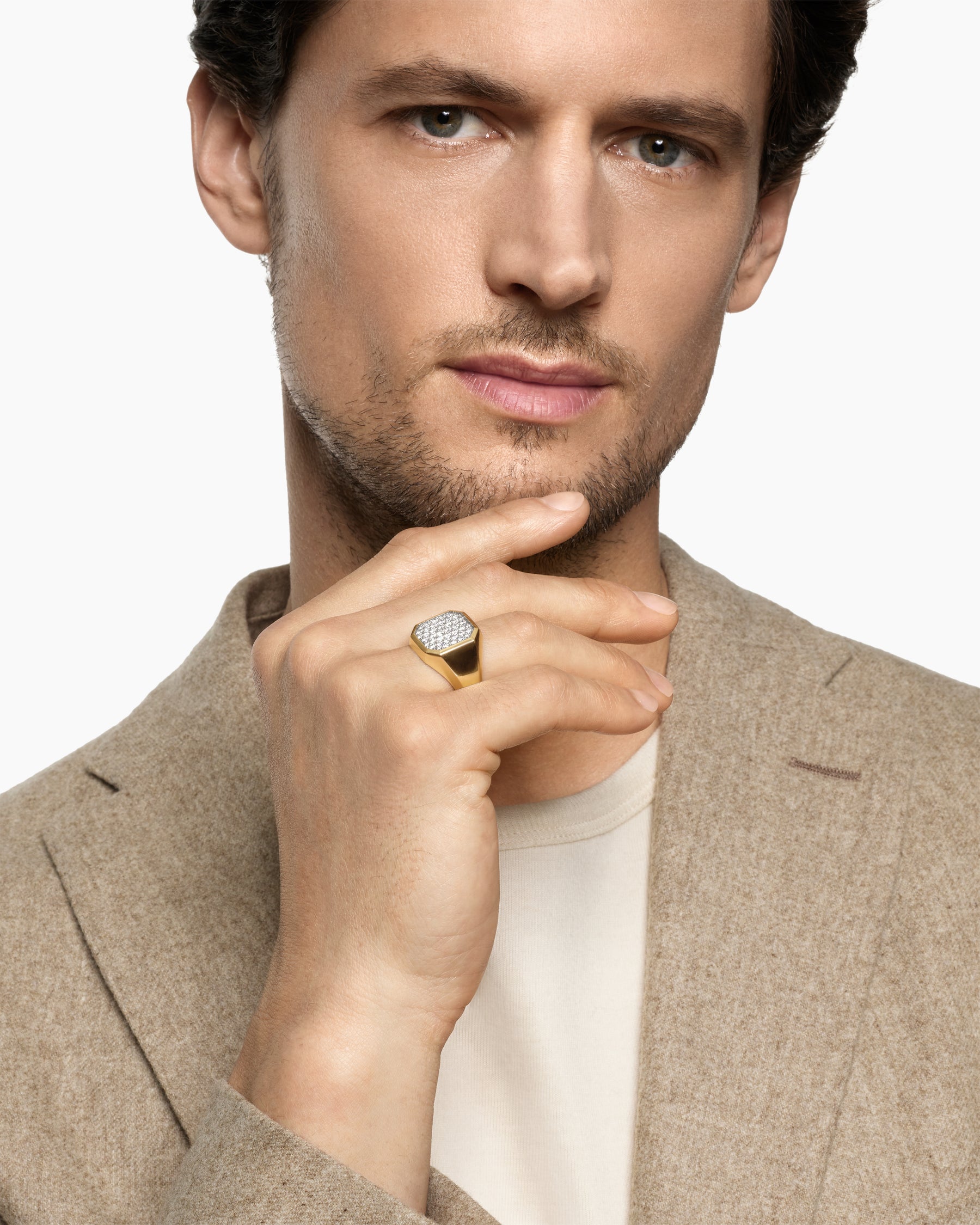 Alternative view of Streamline Signet Ring in 18K Yellow Gold with Diamonds, 18mm