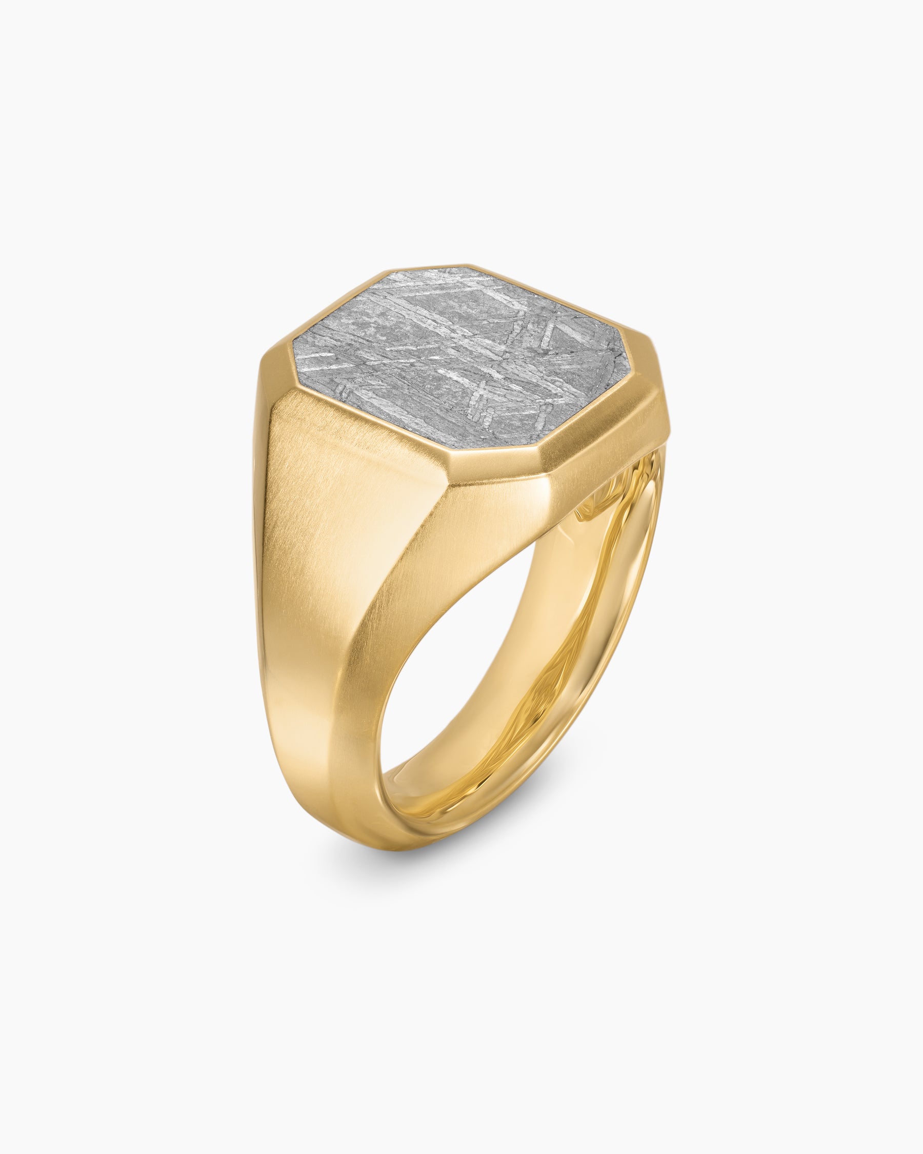 Alternative view of Streamline Signet Ring in 18K Yellow Gold with Meteorite, 18mm