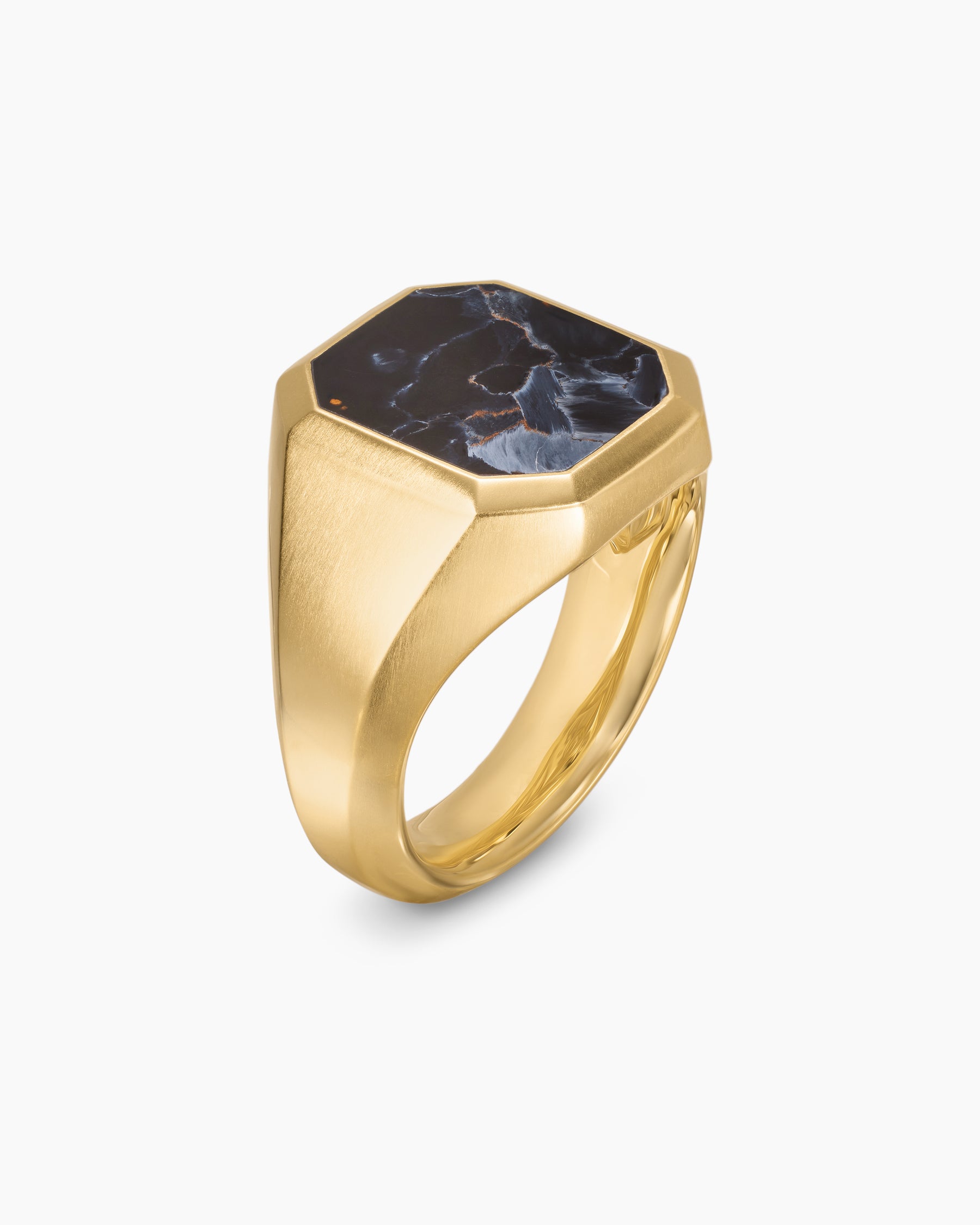 Alternative view of Streamline Signet Ring in 18K Yellow Gold with Pietersite, 18mm