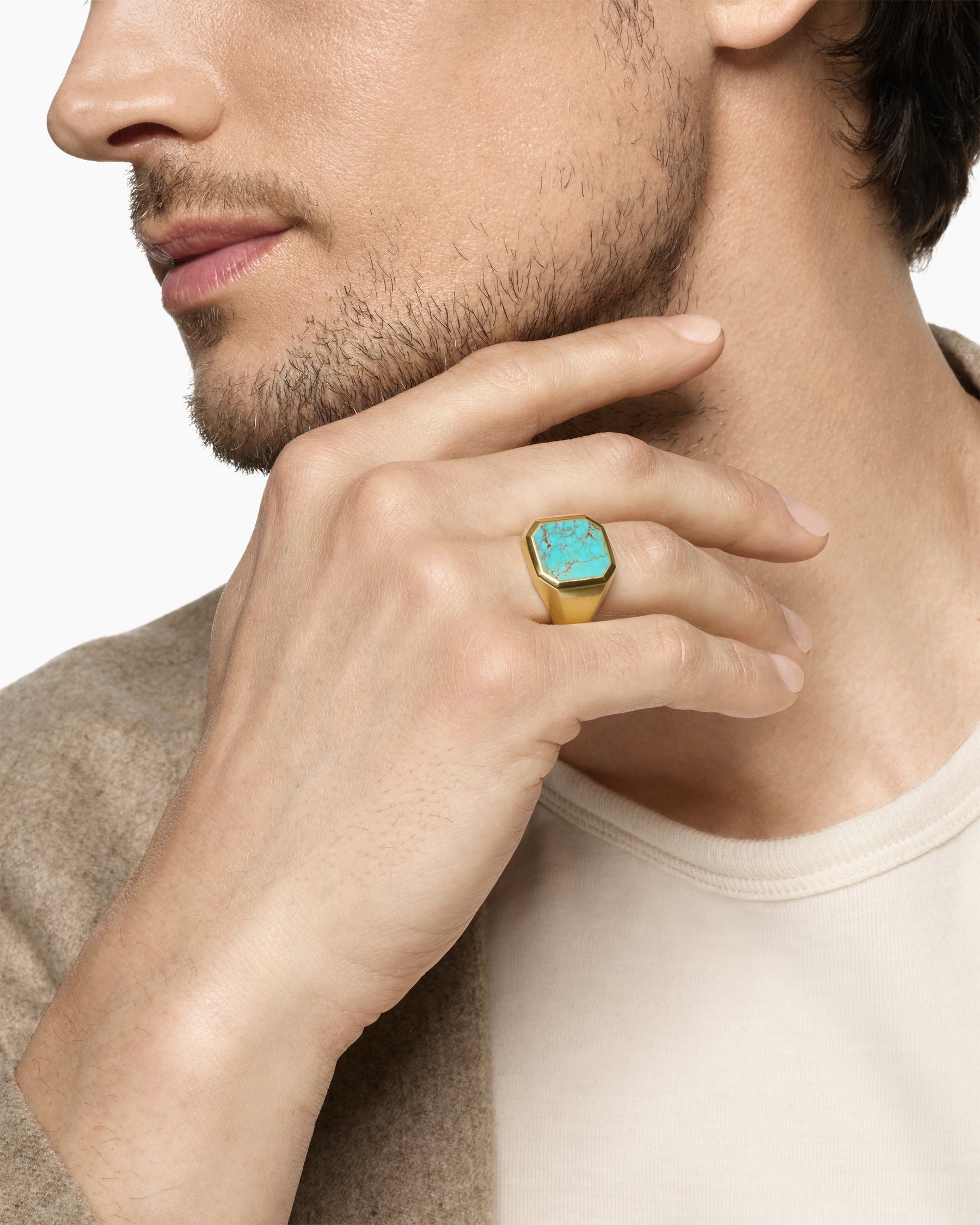Alternative view of Streamline Signet Ring in 18K Yellow Gold with Turquoise, 18mm