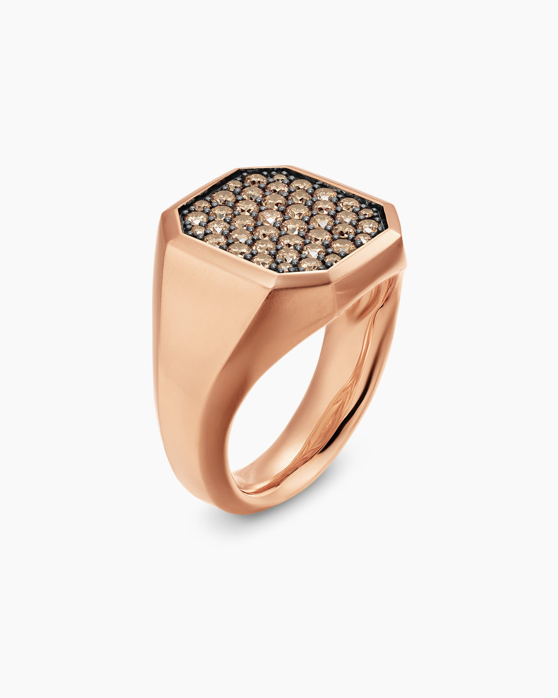 Streamline Signet Ring in 18K Rose Gold with Cognac Diamonds, 18mm - Image 3
