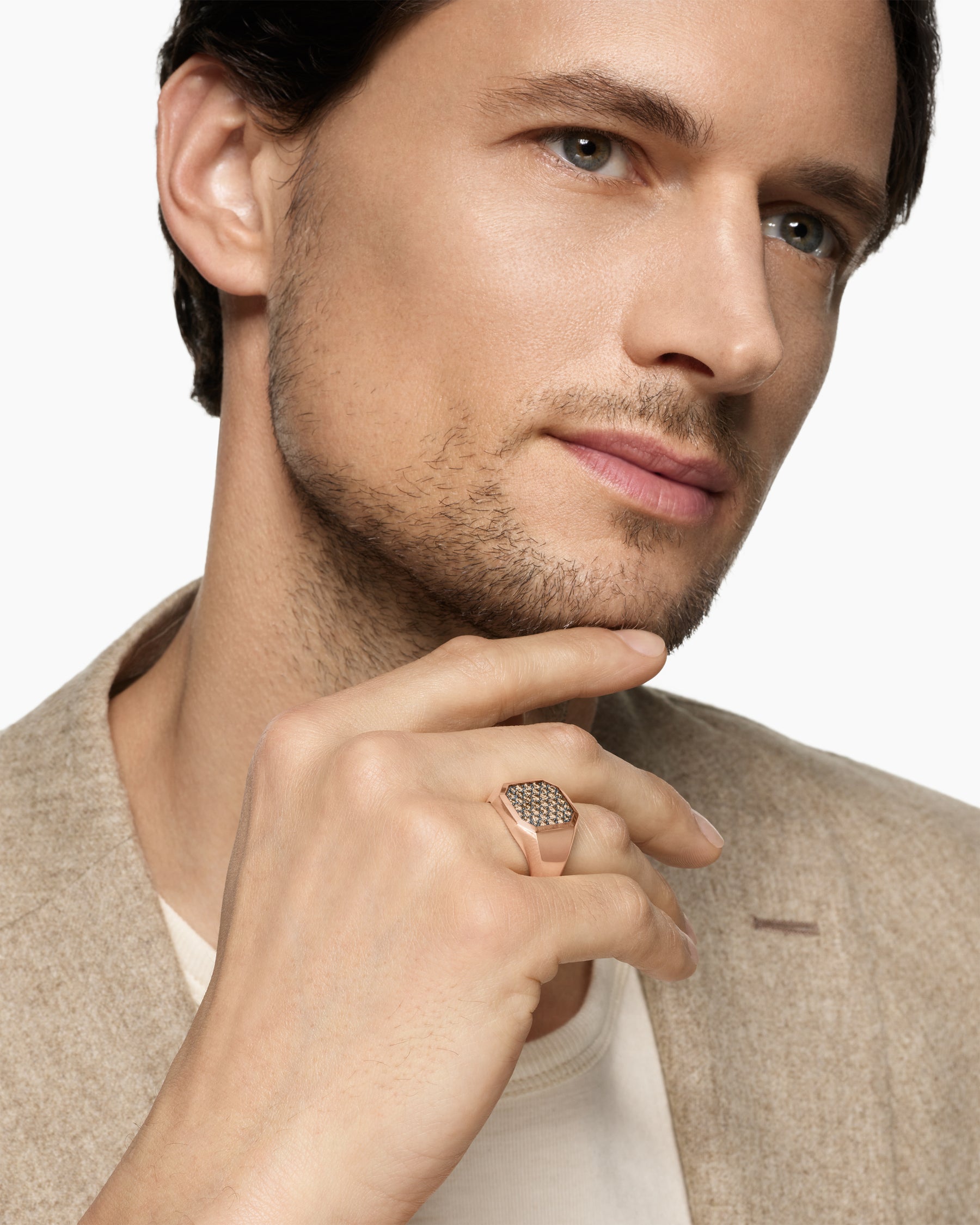 Alternative view of Streamline Signet Ring in 18K Rose Gold with Cognac Diamonds, 18mm
