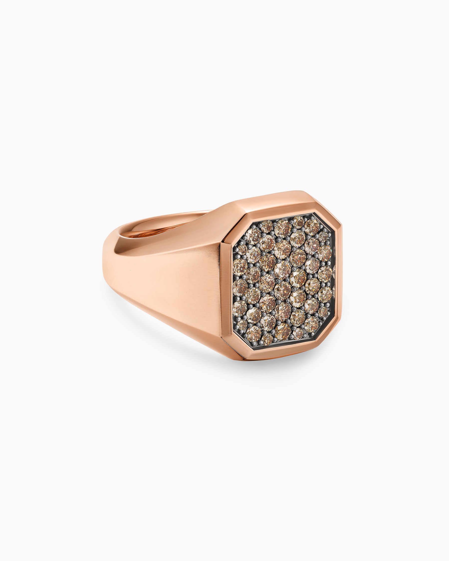 Streamline Signet Ring in 18K Rose Gold with Cognac Diamonds, 18mm