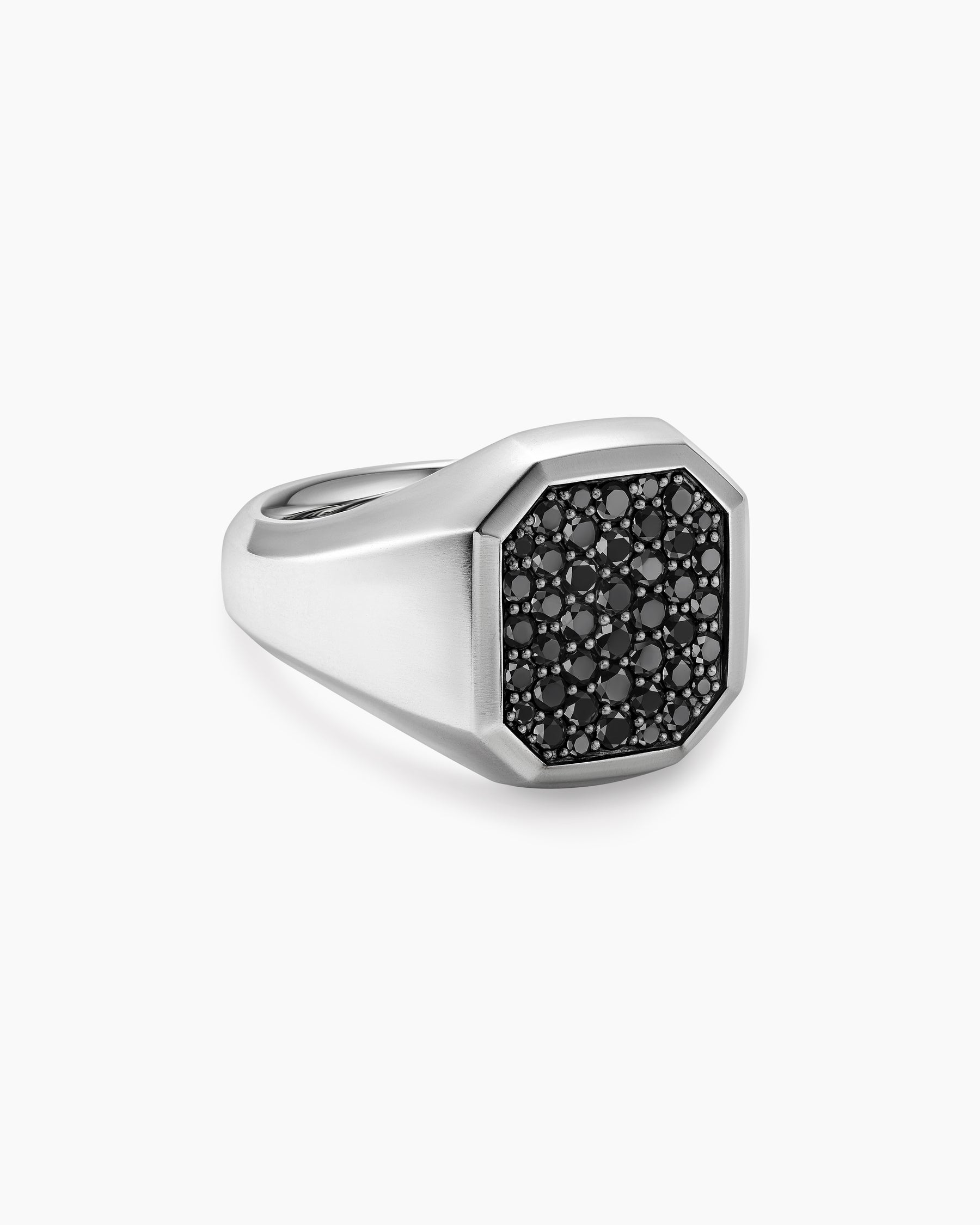 Streamline Signet Ring in Sterling Silver with Black Diamonds, 18mm