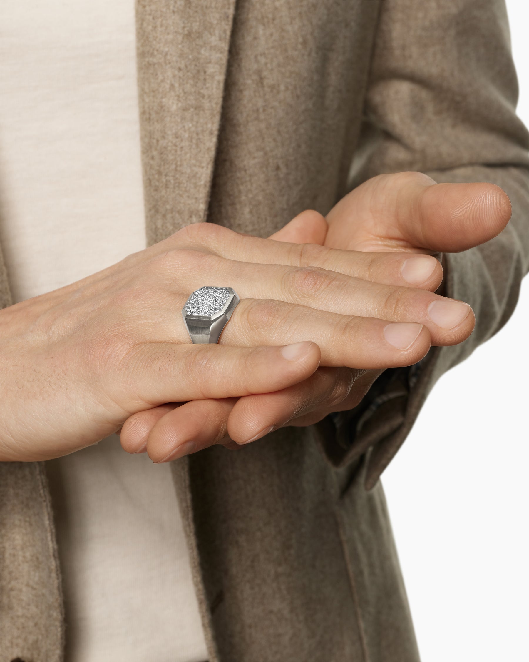 Alternative view of Streamline Signet Ring in Sterling Silver with Diamonds, 18mm