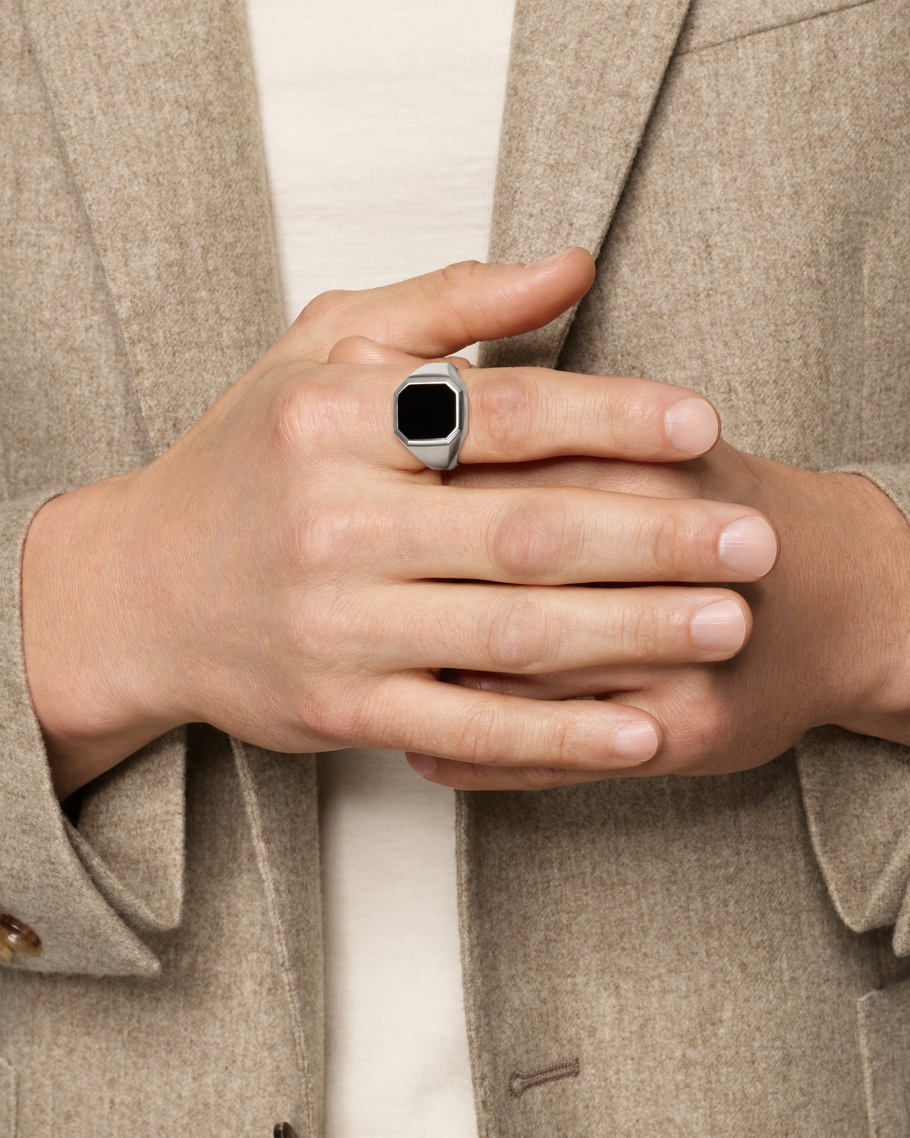 Alternative view of Streamline Signet Ring in Sterling Silver with Black Onyx, 18mm