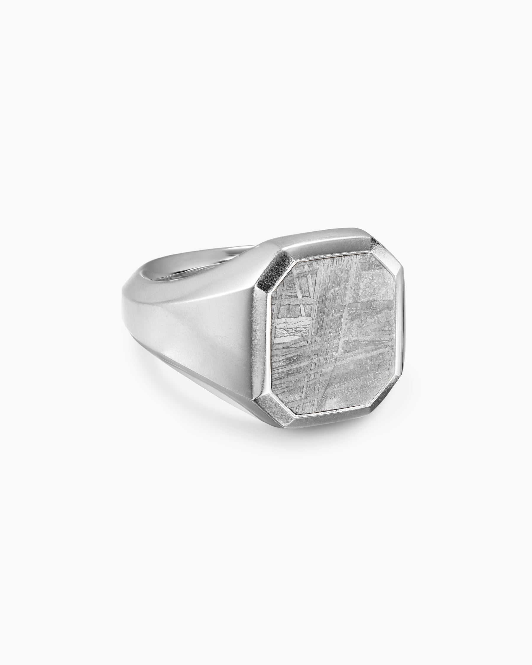 Streamline Signet Ring in Sterling Silver with Meteorite, 18mm