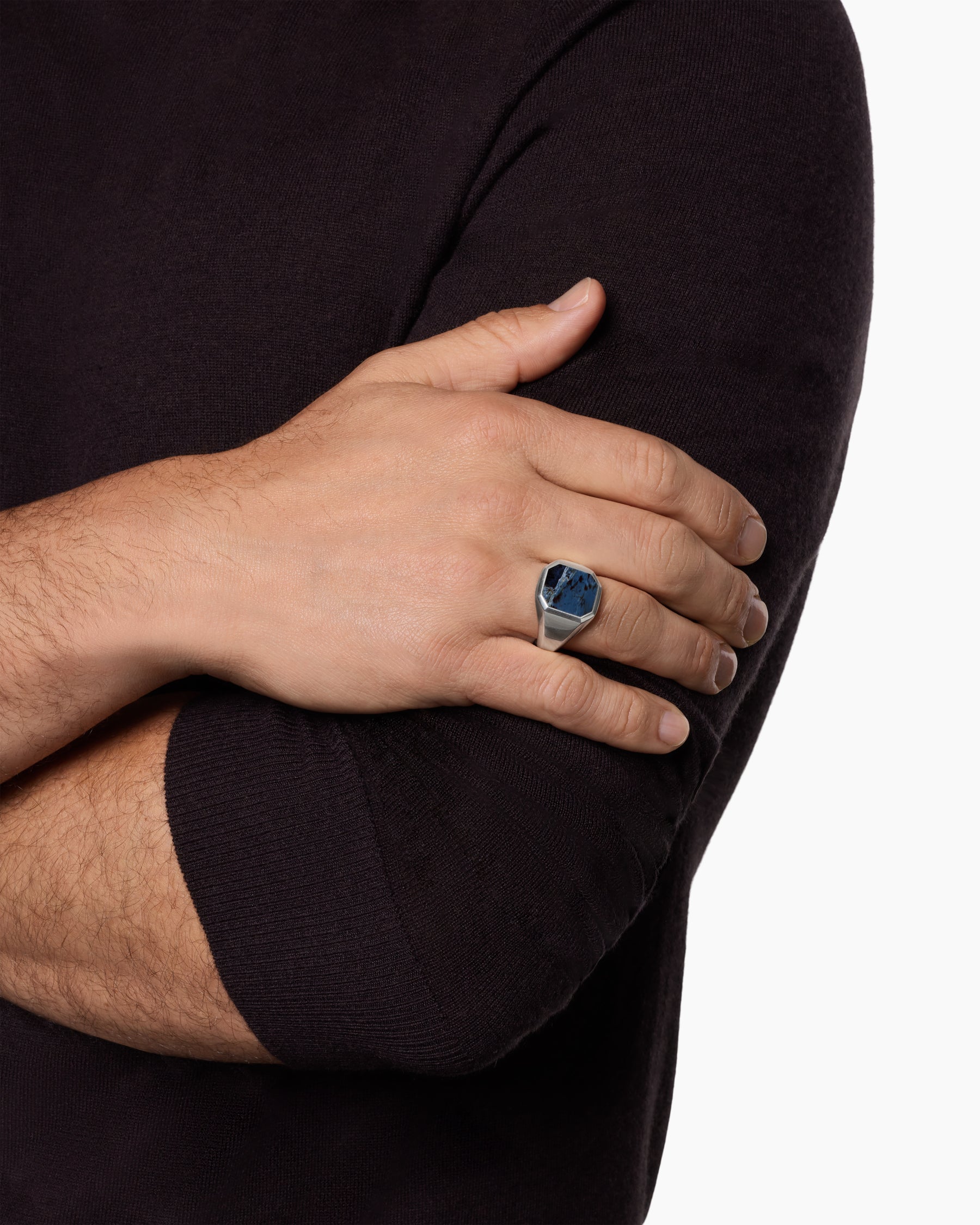 Alternative view of Streamline Signet Ring in Sterling Silver with Pietersite, 18mm