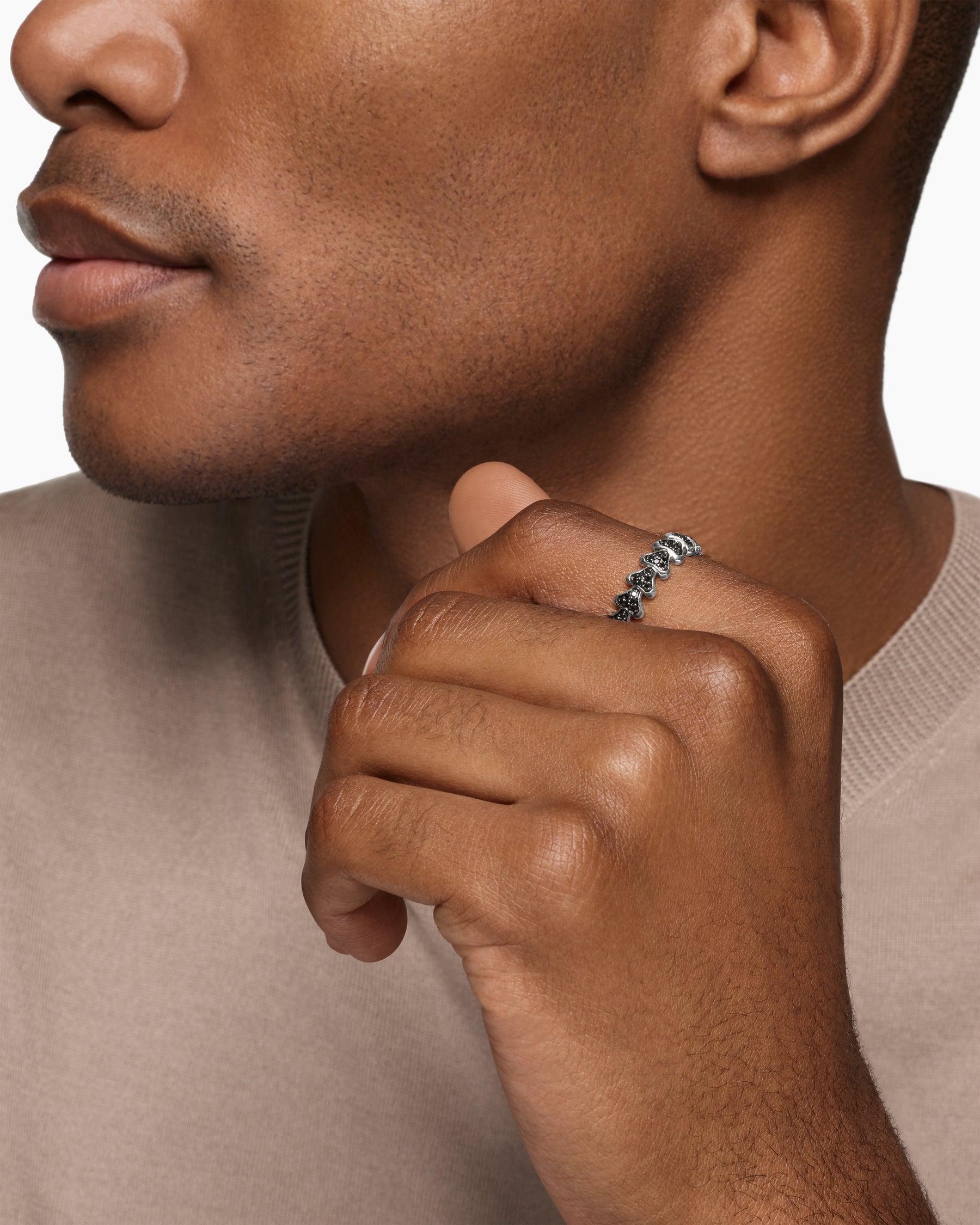 Alternative view of Armory Band Ring in Sterling Silver with Black Diamonds, 6.2mm