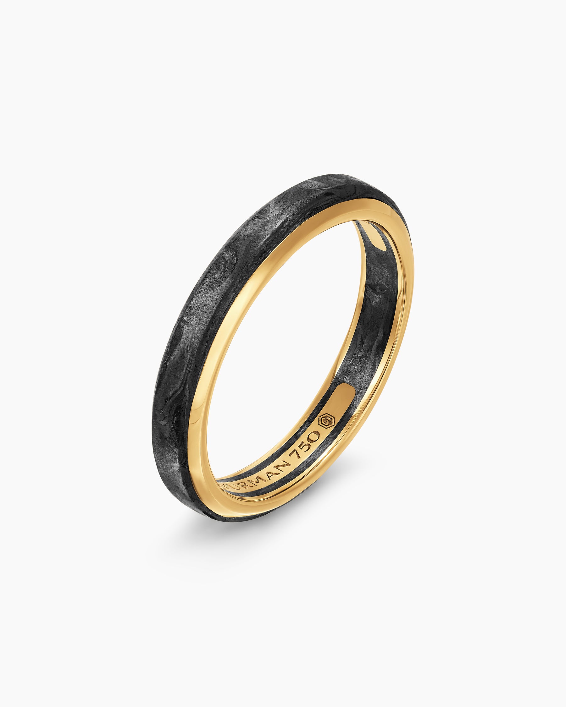Streamline Band Ring in 18K Yellow Gold with Forged Carbon, 4mm - Image 3