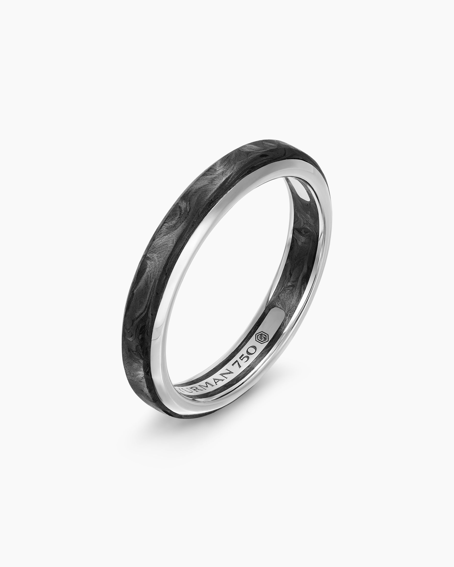 Streamline Band Ring in 18K White Gold with Forged Carbon, 4mm - Image 3