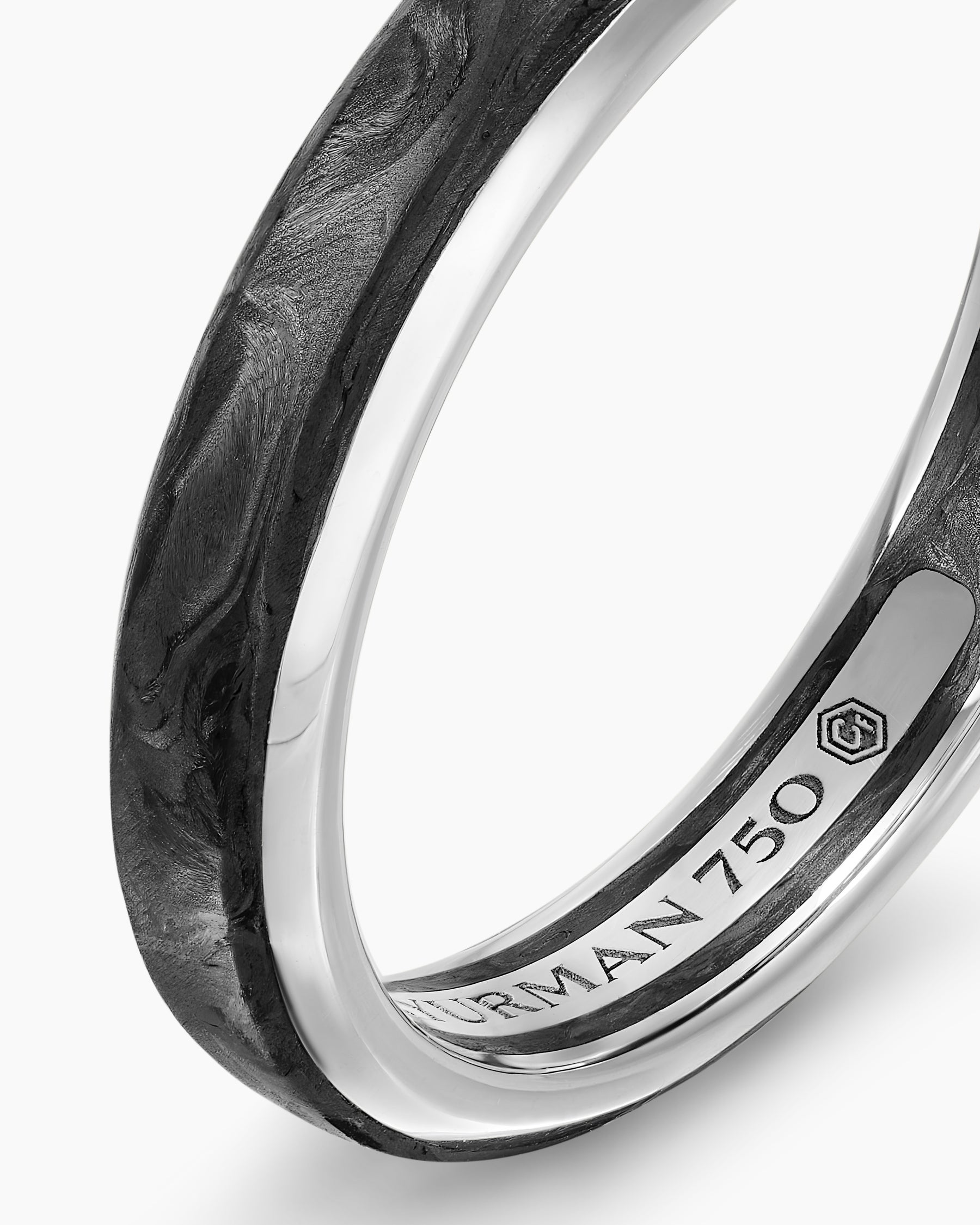 Streamline Band Ring in 18K White Gold with Forged Carbon, 4mm - Image 5