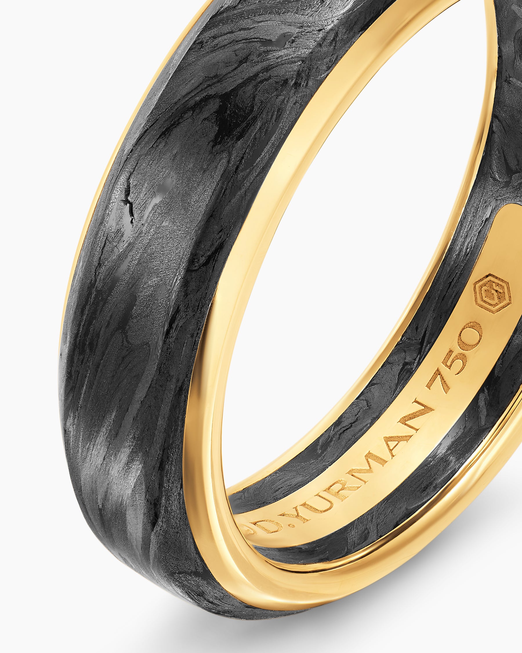 Streamline Band Ring in 18K Yellow Gold with Forged Carbon, 6mm - Image 5