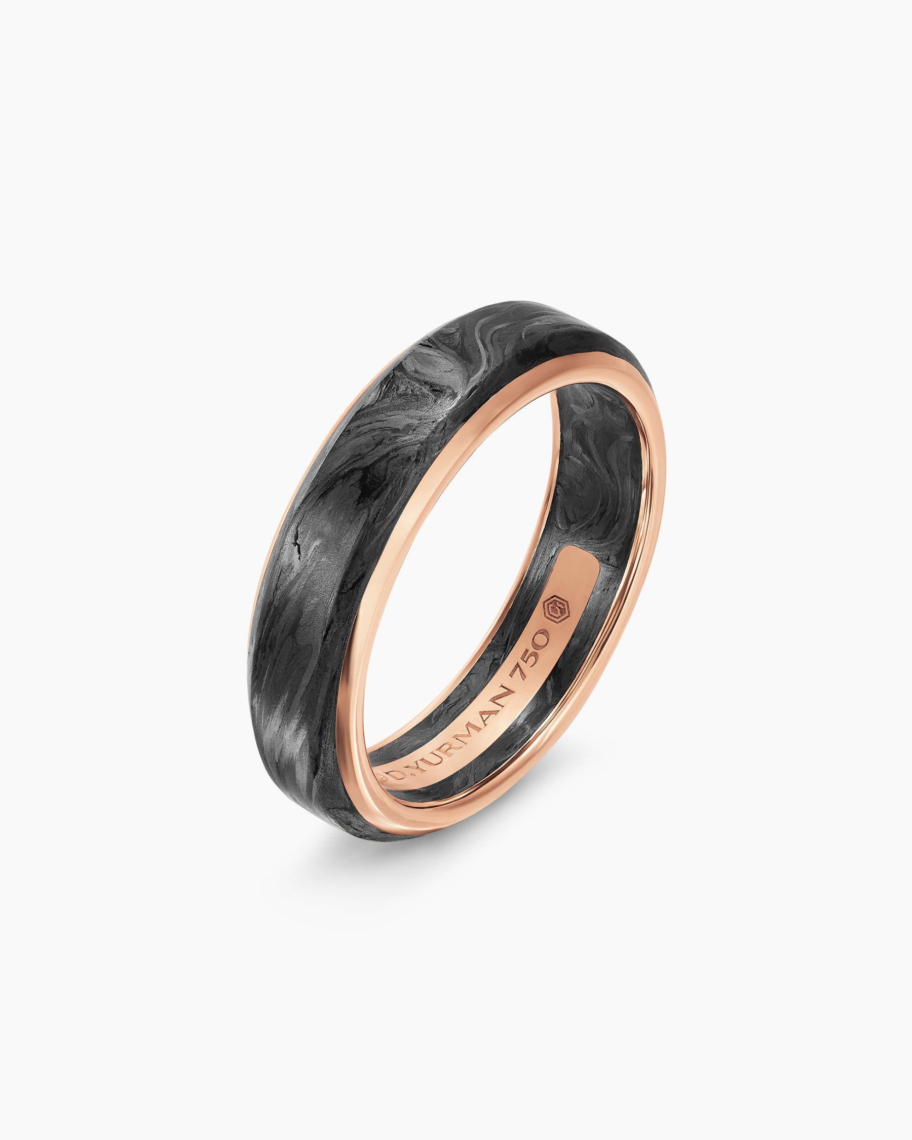 Streamline Band Ring in 18K Rose Gold with Forged Carbon, 6mm - Image 3
